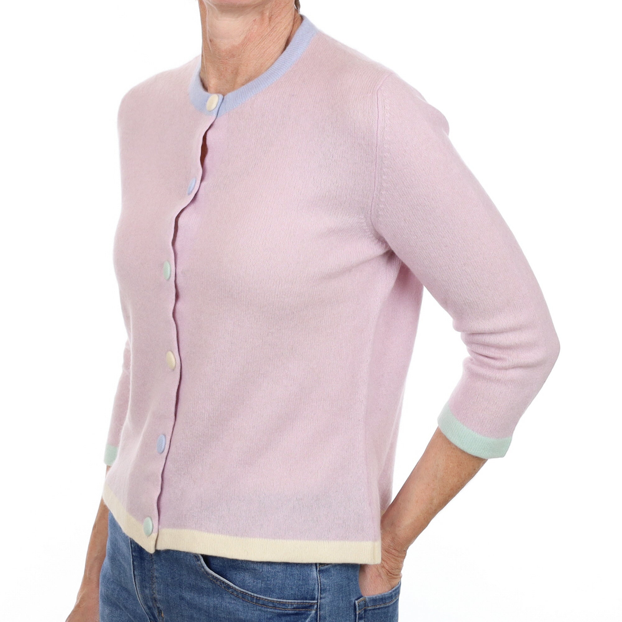 Vintage Scottish Mauve Purple Cashmere Crew Neck Cardigan Small