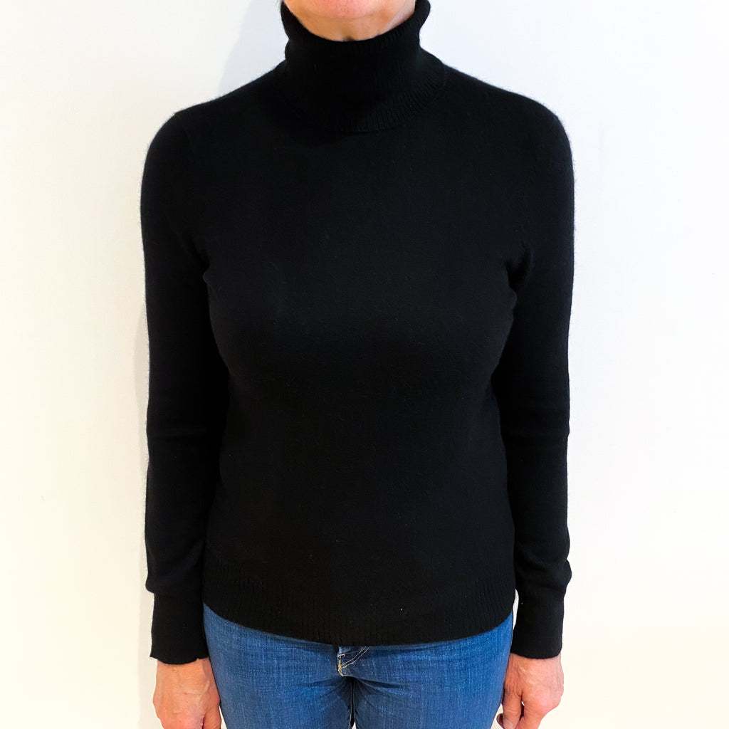 Black Cashmere Polo Neck Jumper Medium