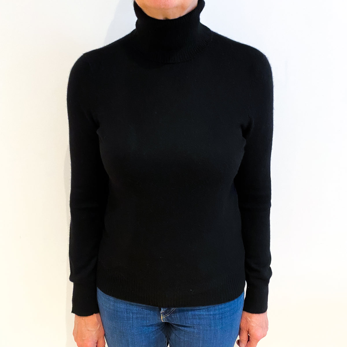 Black Cashmere Polo Neck Jumper Medium
