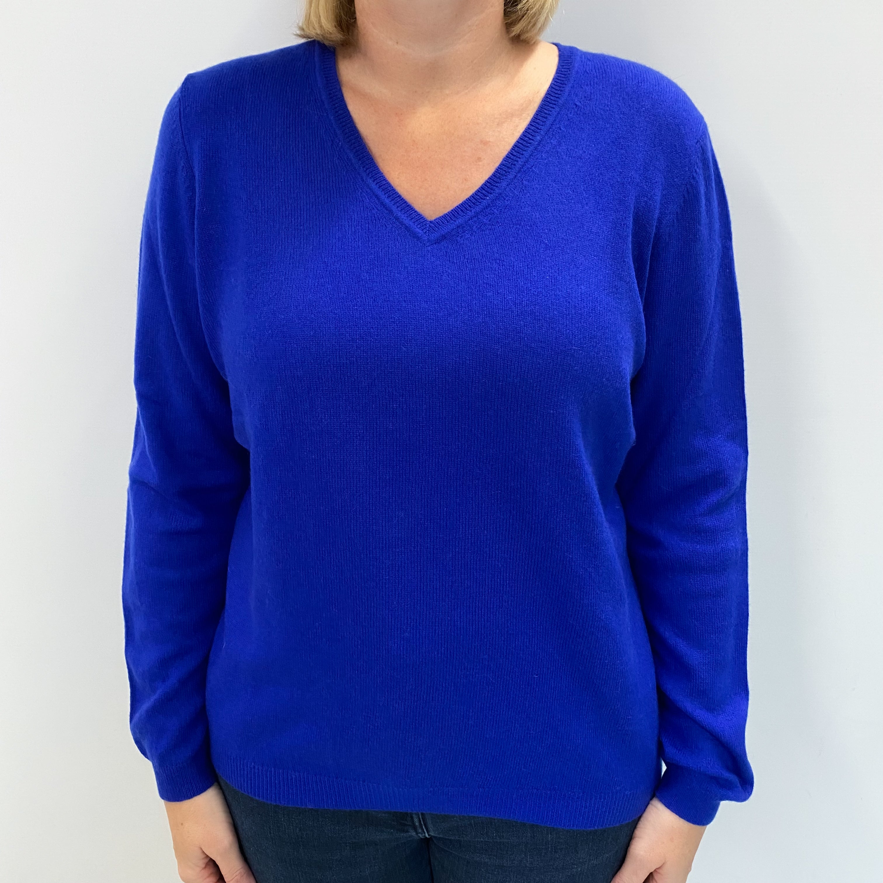 Electric Blue Cashmere V Neck Jumper Large