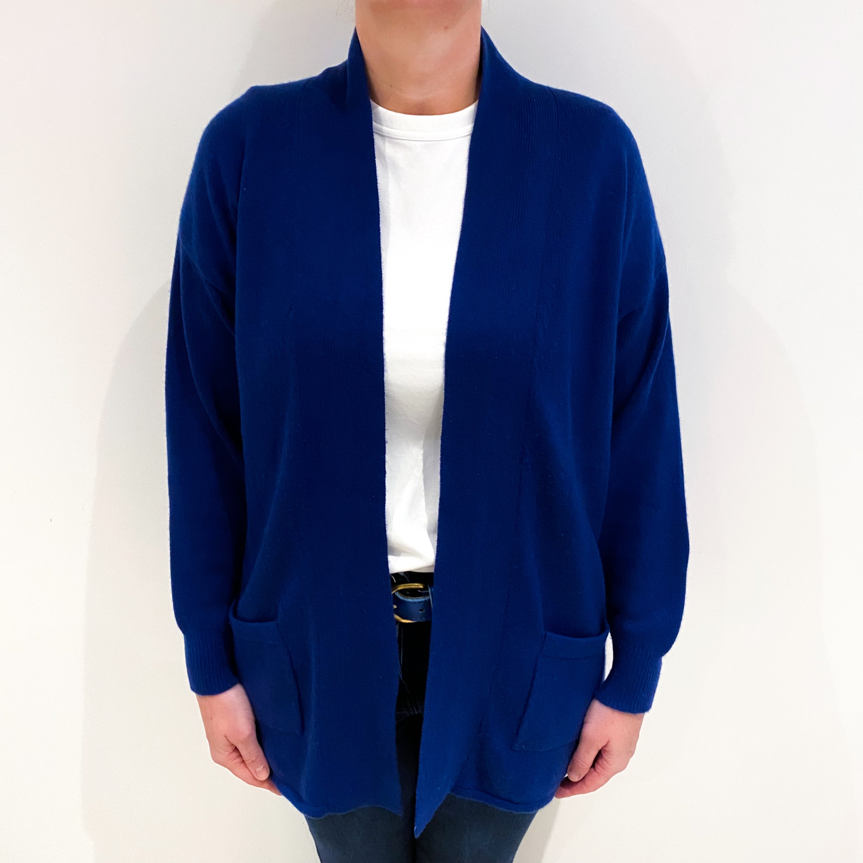 Indigo Blue Cashmere Edge to Edge Cardigan with Pockets Large