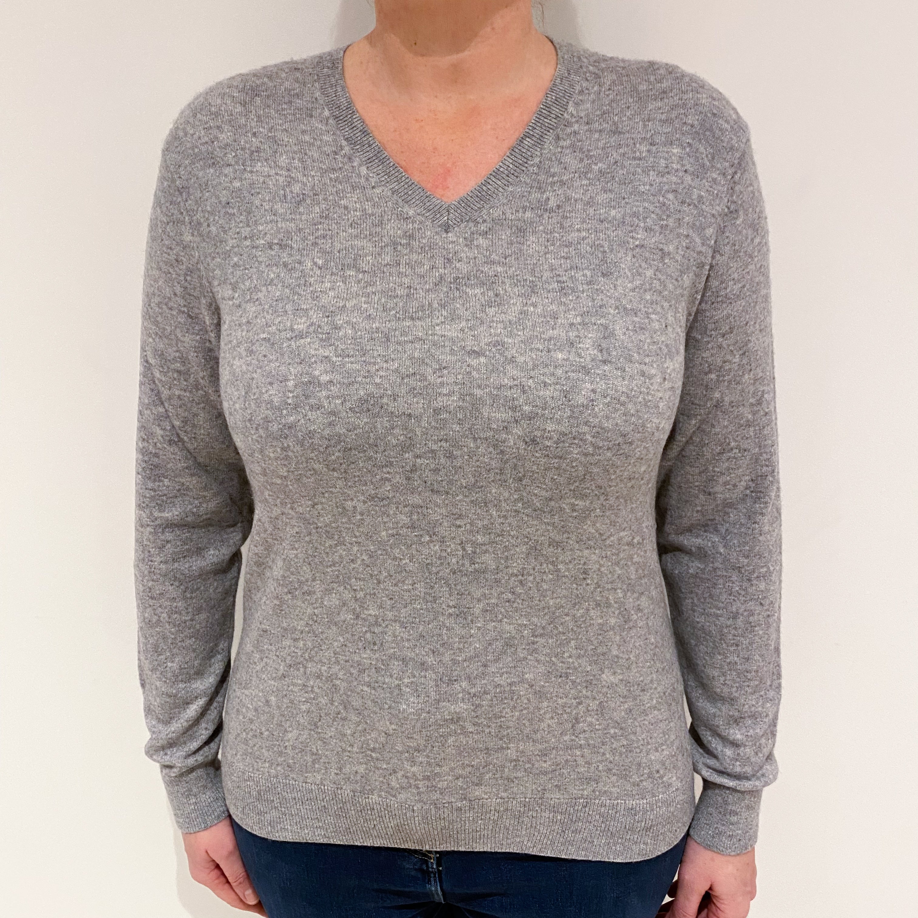 Smoke Grey Cashmere V-Neck Jumper Large