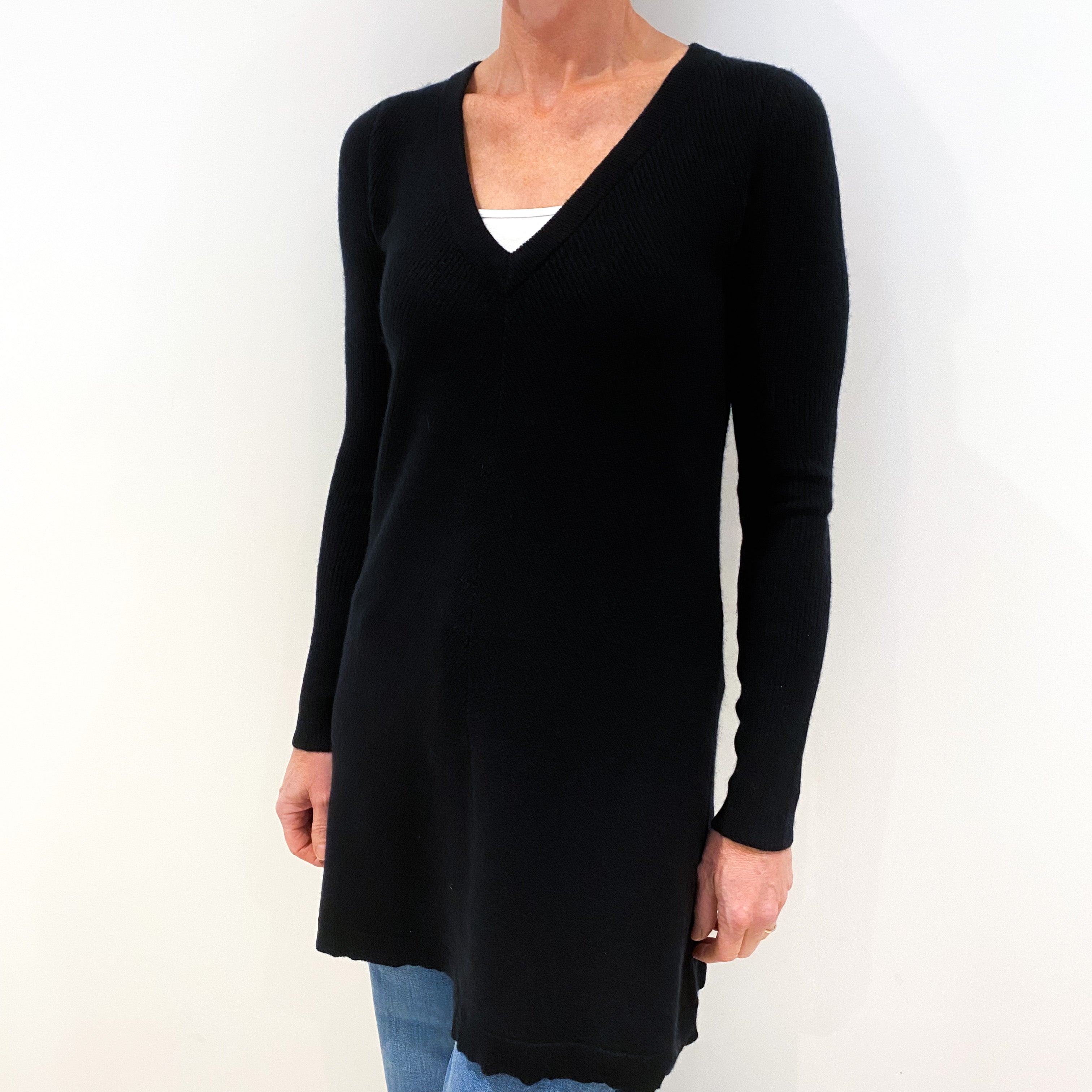 Black Cashmere V-Neck Tunic Dress Small