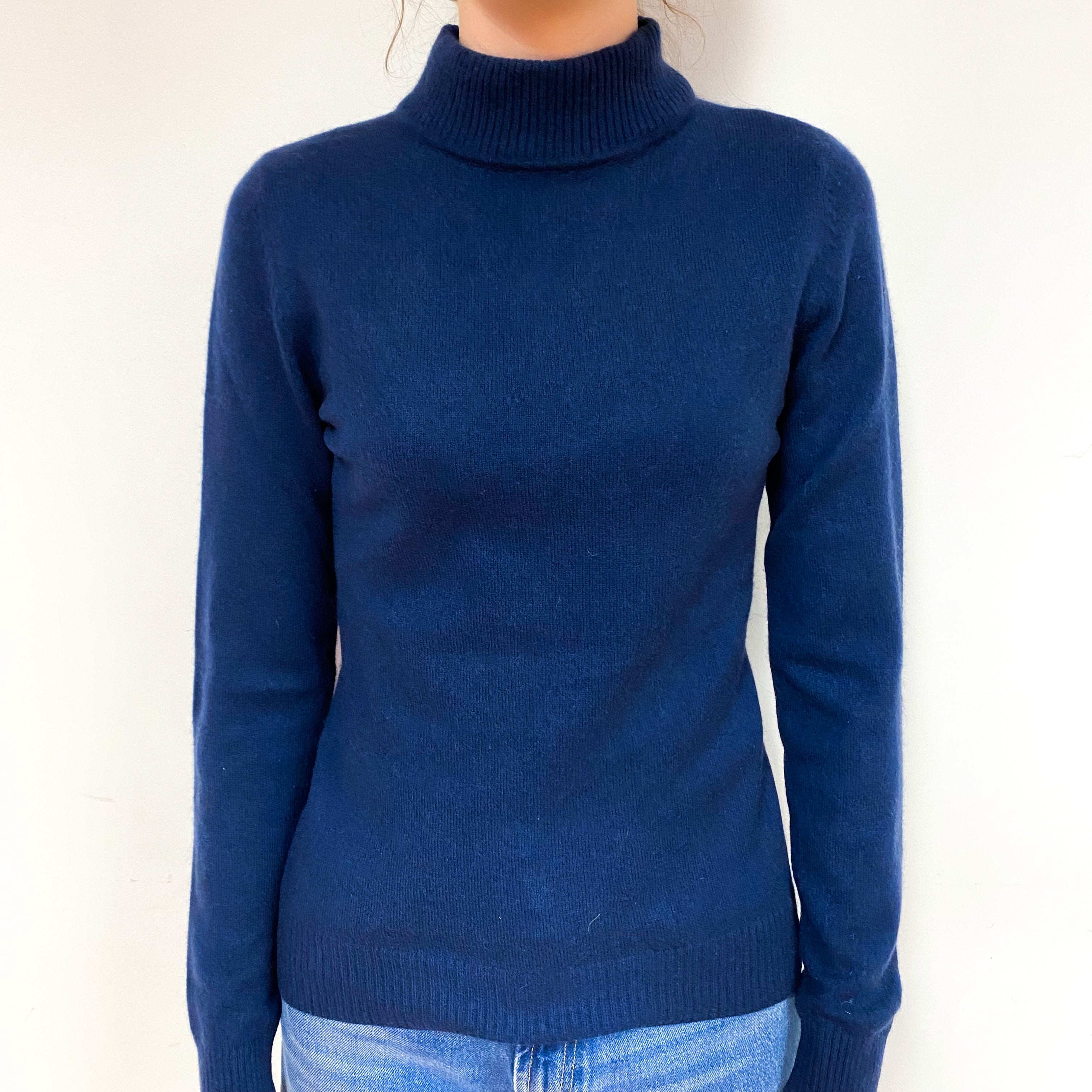 Dark Navy Blue Cashmere Turtle Neck Jumper Extra Small