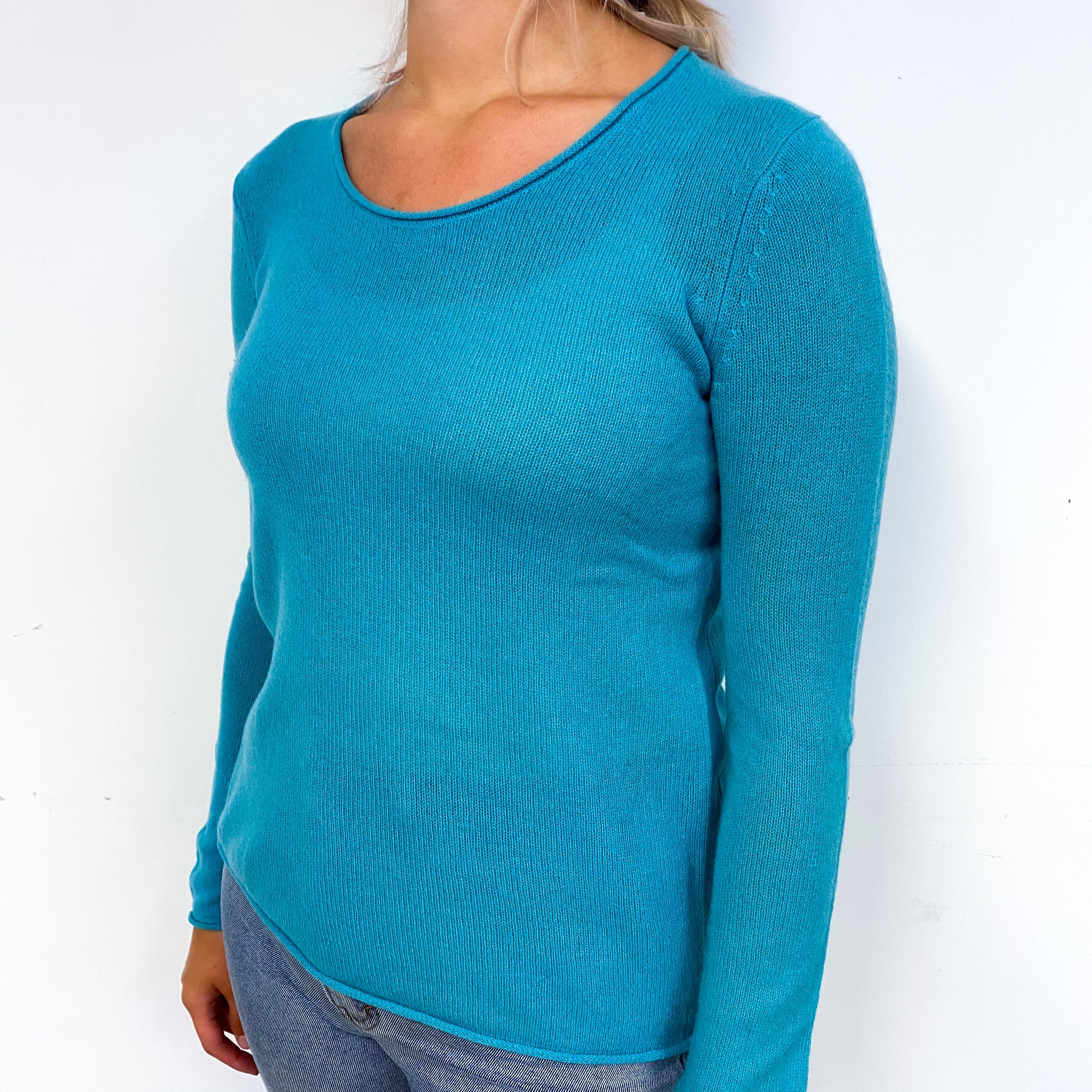 Turquoise Blue Summer Weight Cashmere Crew Neck Jumper Small