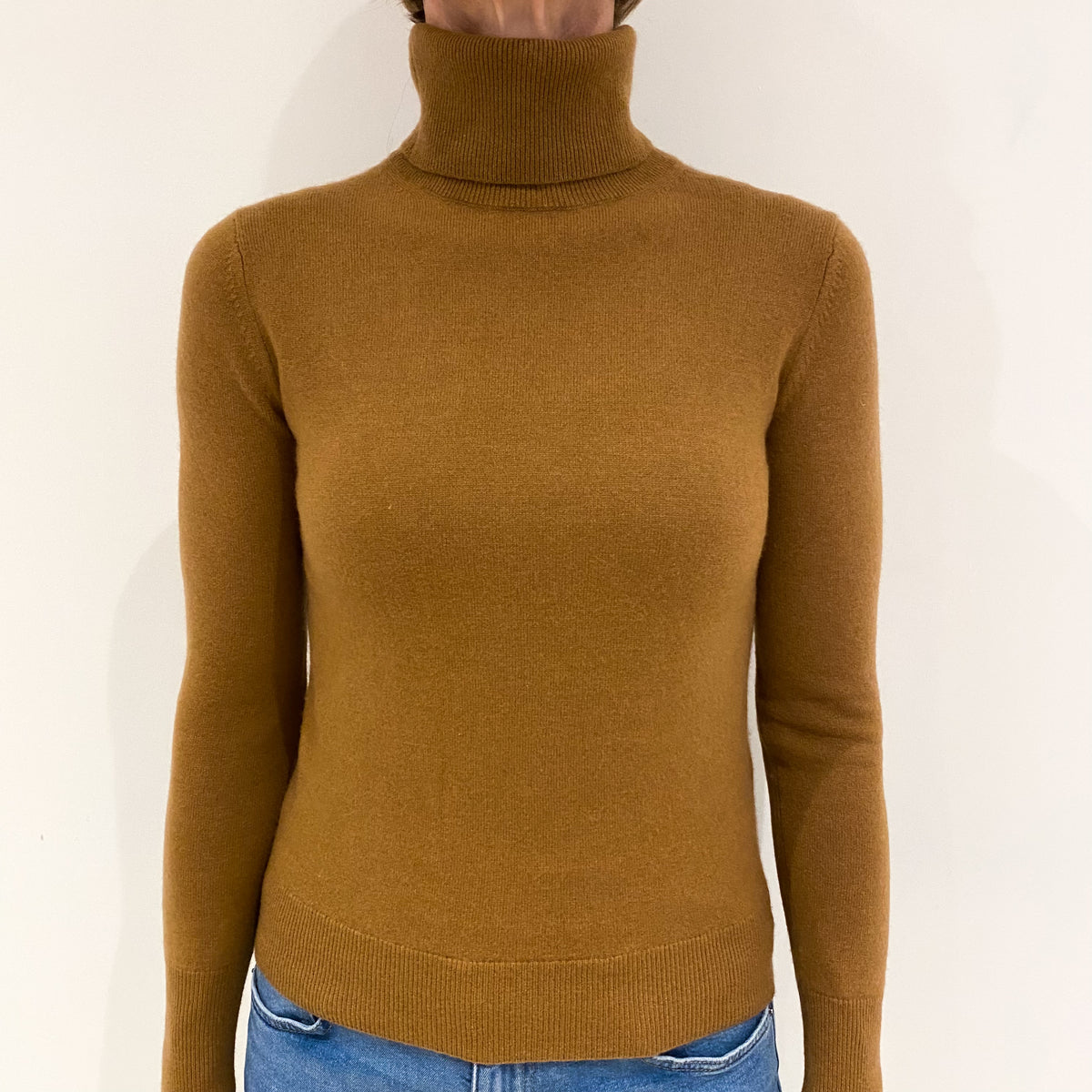 Toffee Brown Cashmere Polo Neck Jumper Small