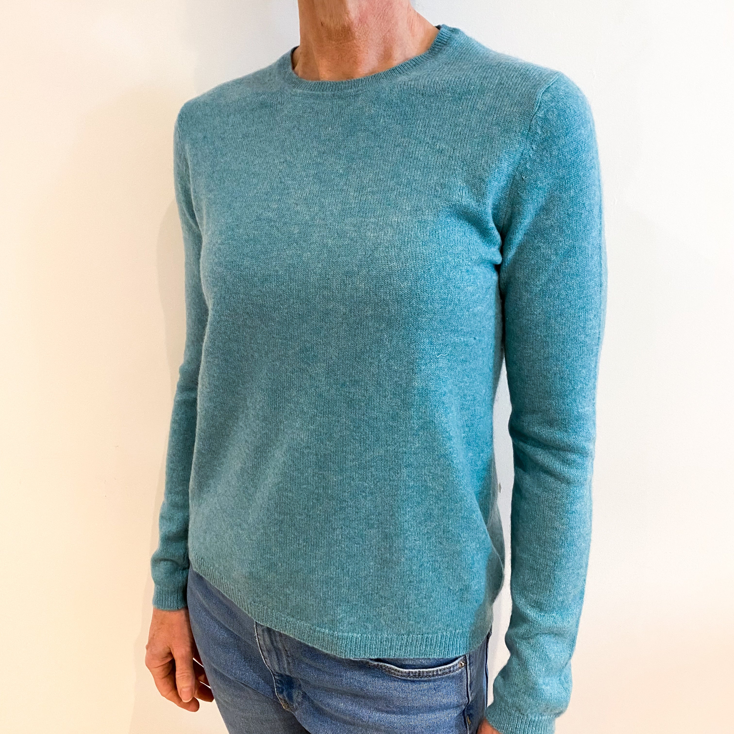 Sea Foam Blue Cashmere Crew Neck Jumper Small