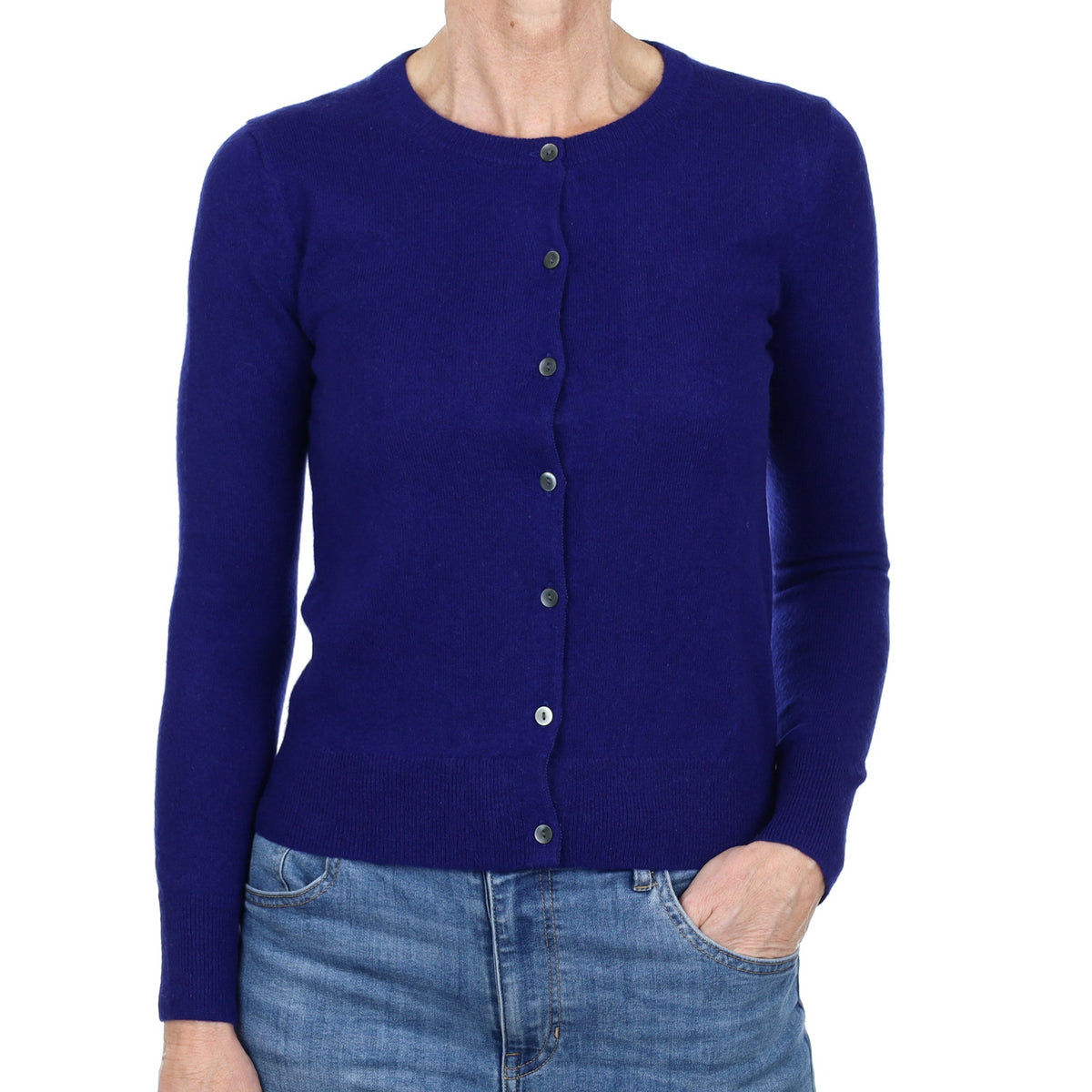 Indigo Blue Cashmere Crew Neck Cardigan Small