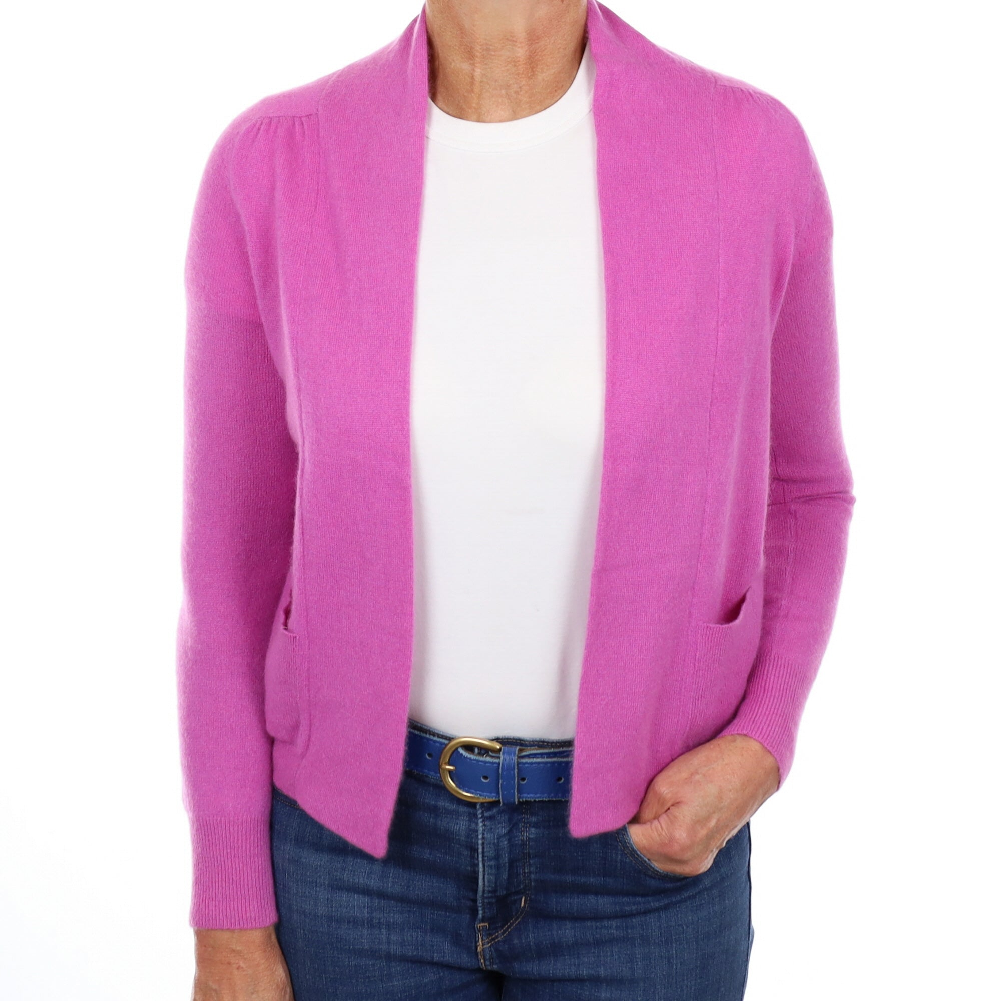 Fox Glove Purple Cashmere Edge to Edge Cardigan with Pockets Medium
