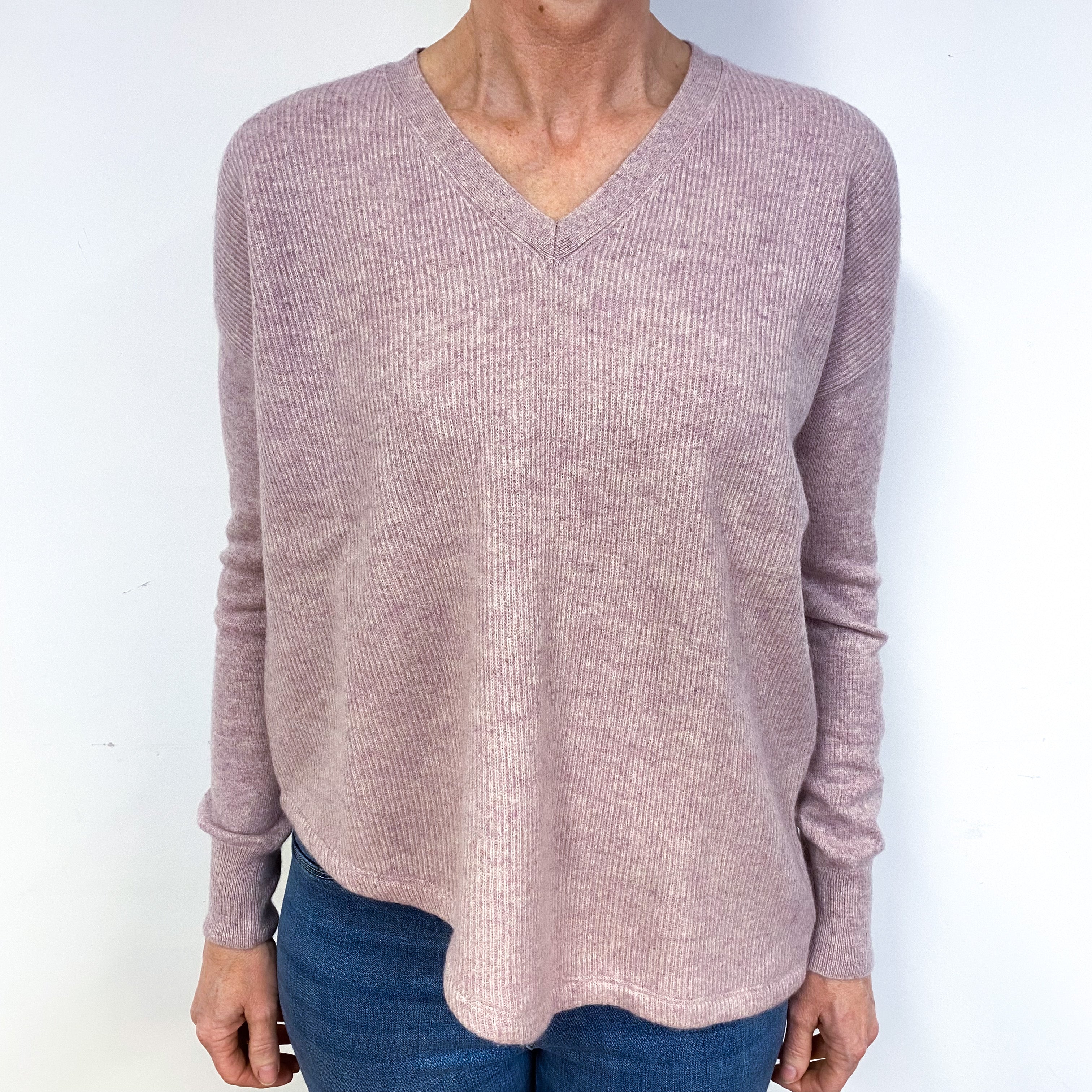 Pale Mauve Pink Cashmere V-Neck Jumper Medium
