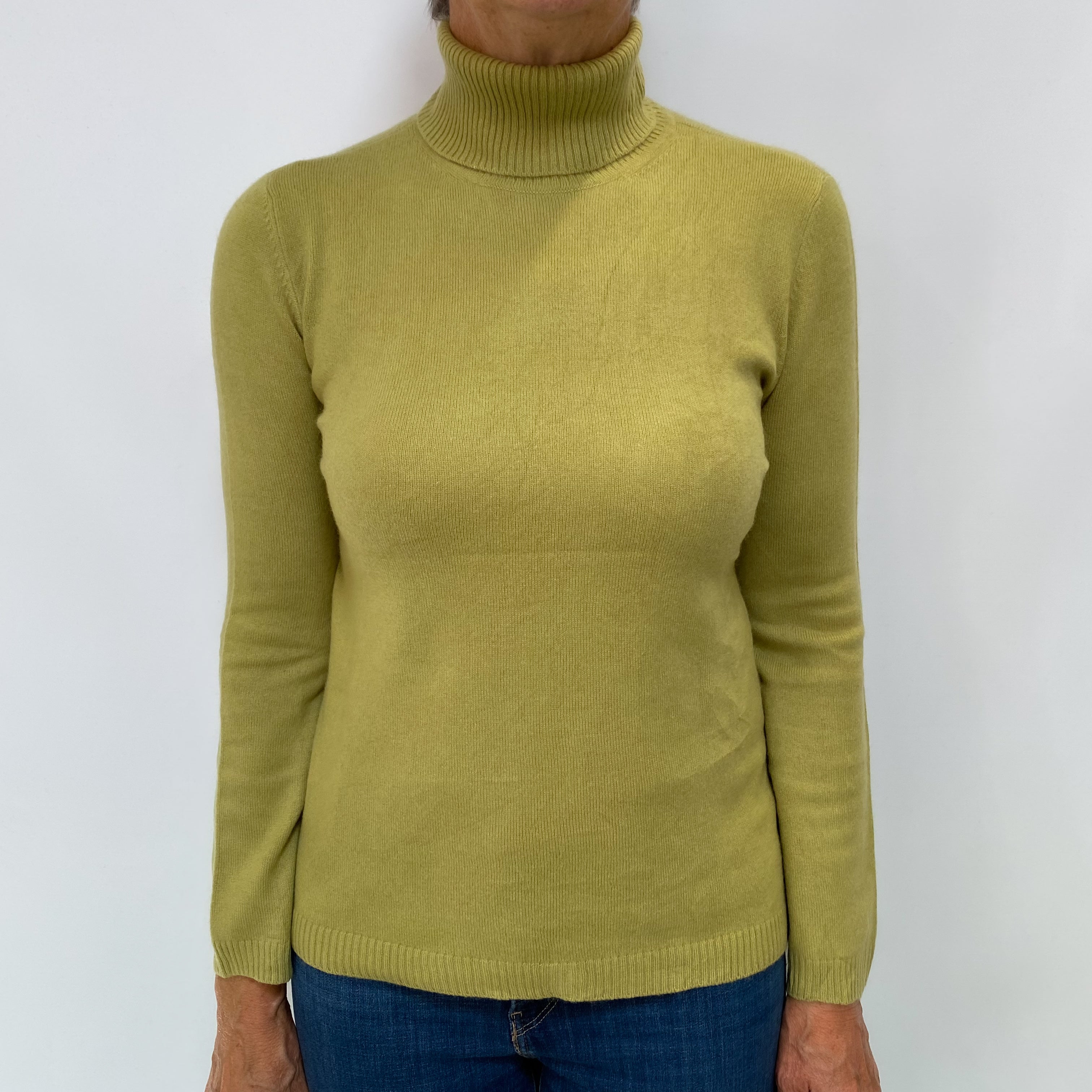 Pear Green Cashmere Polo Neck Jumper Medium