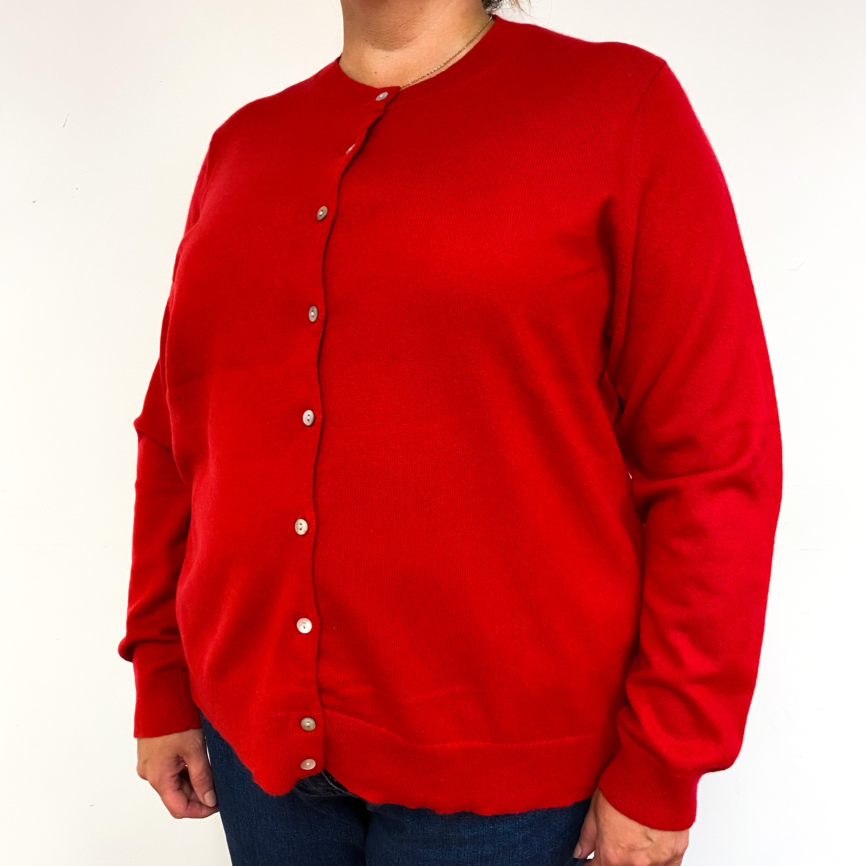 Scarlet Red Cashmere Crew Neck Cardigan Extra Extra Large
