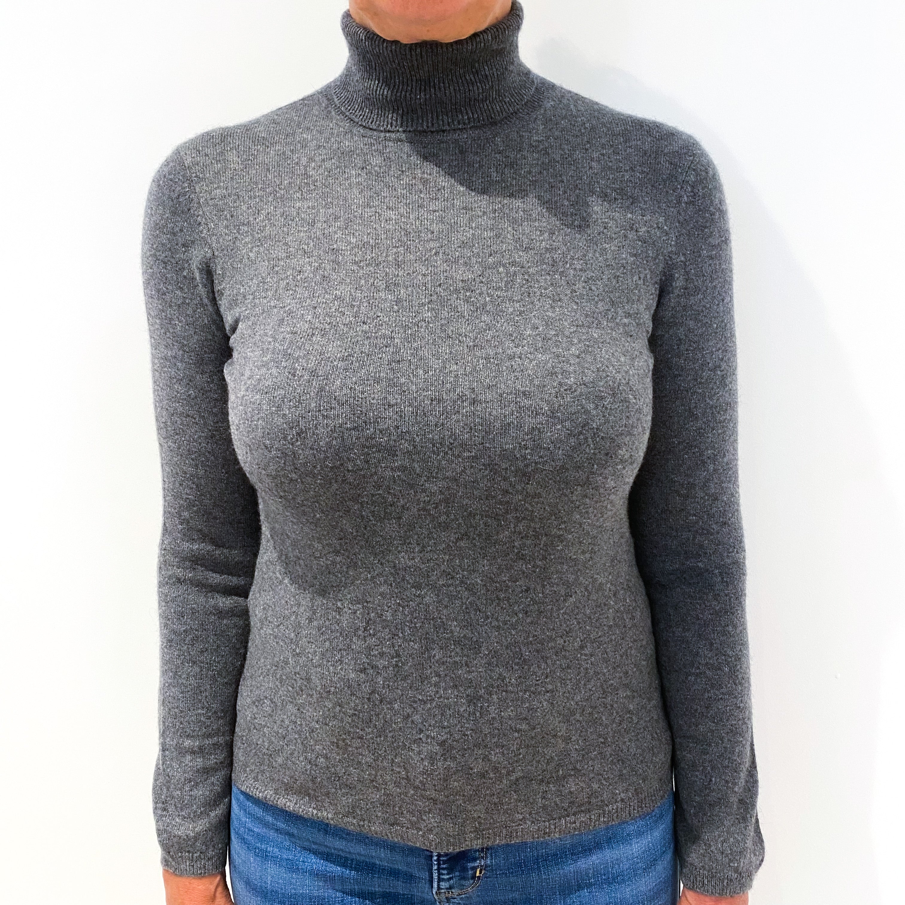 Slate Grey Cashmere Polo Neck Jumper Medium
