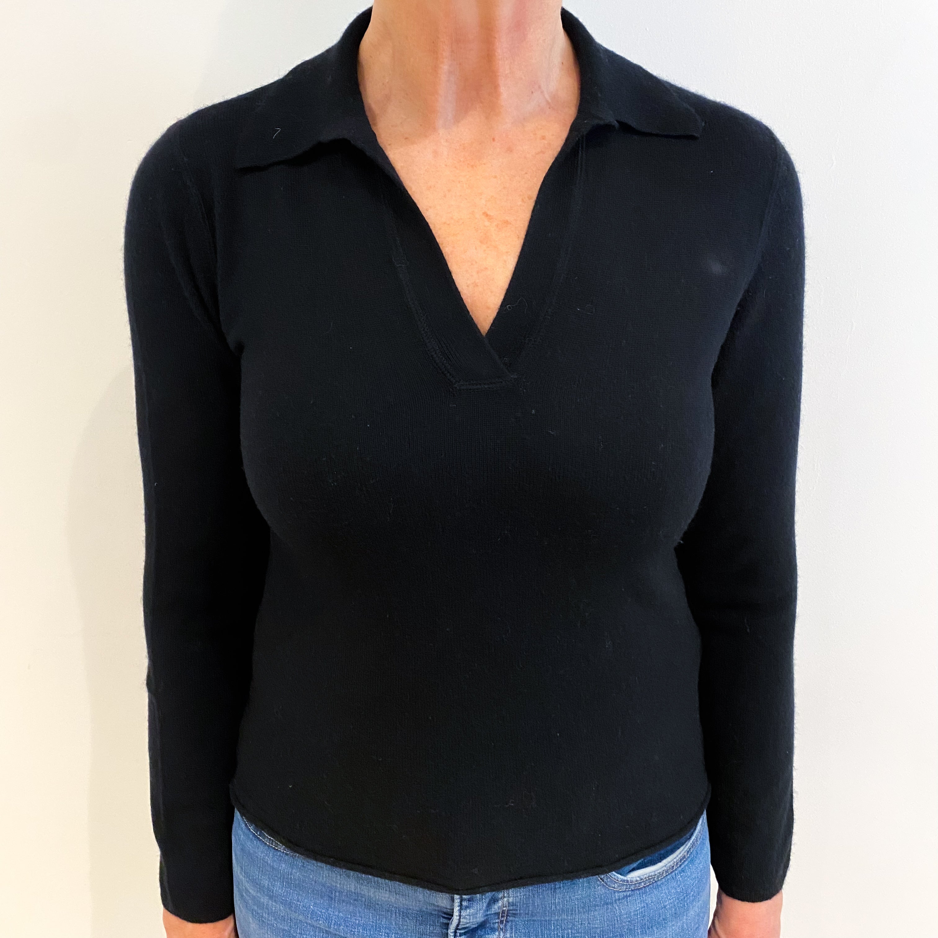 Black Cashmere Collard V Neck Jumper Medium