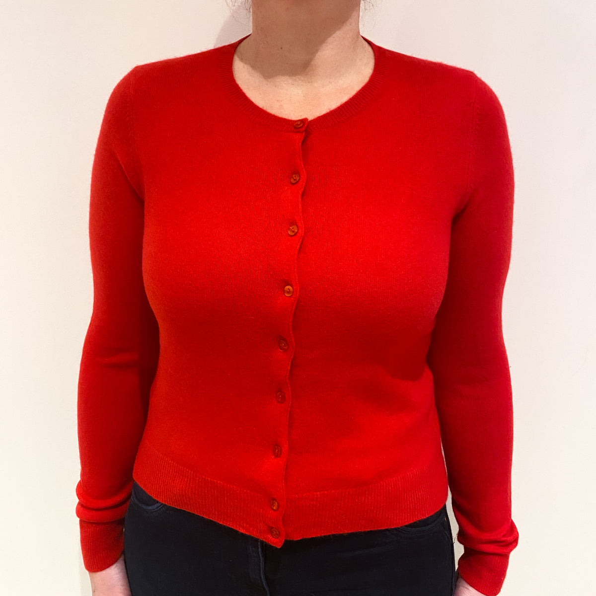 Postbox Red Cashmere Crew Cardigan Large