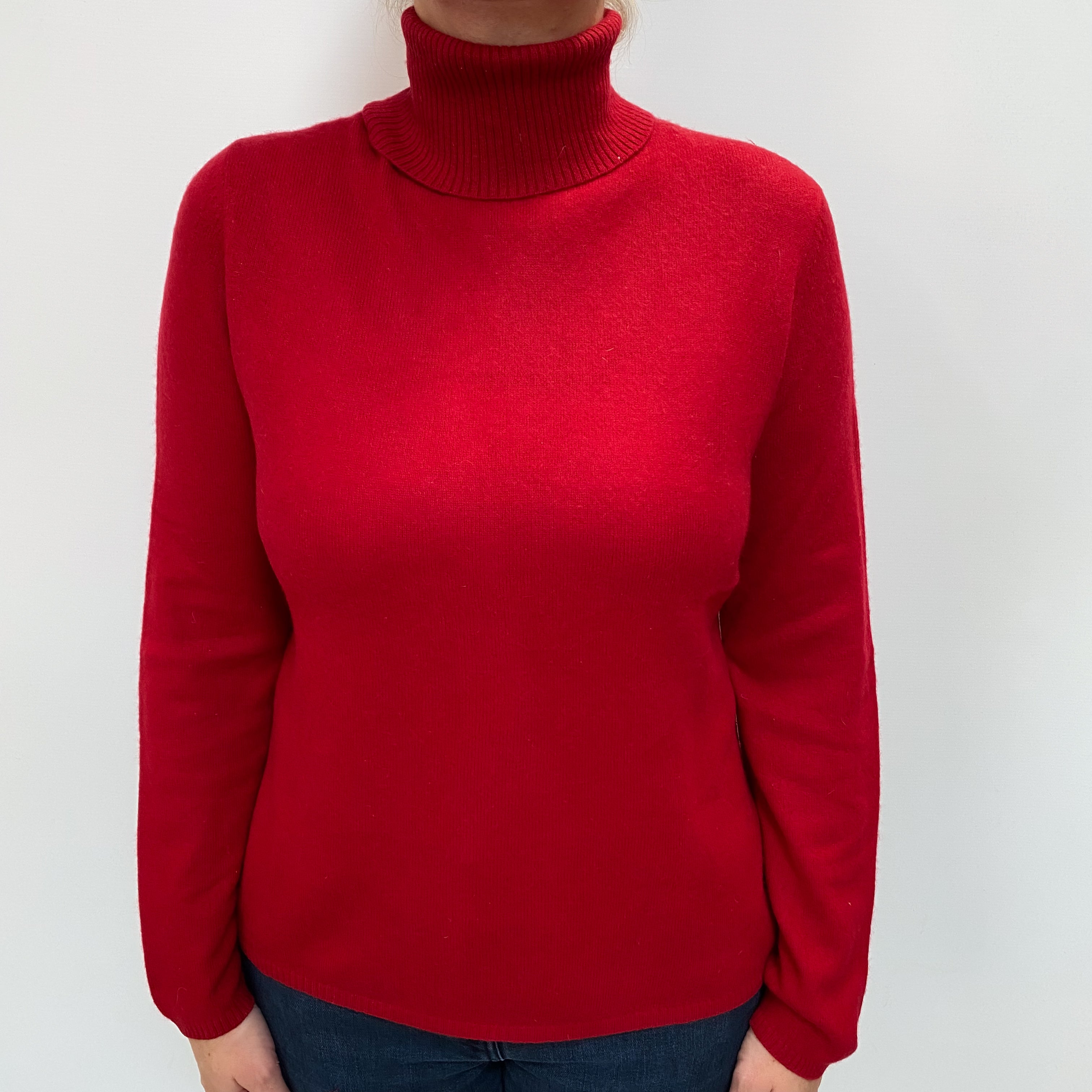 Post Box Red Cashmere Polo Neck Jumper Large
