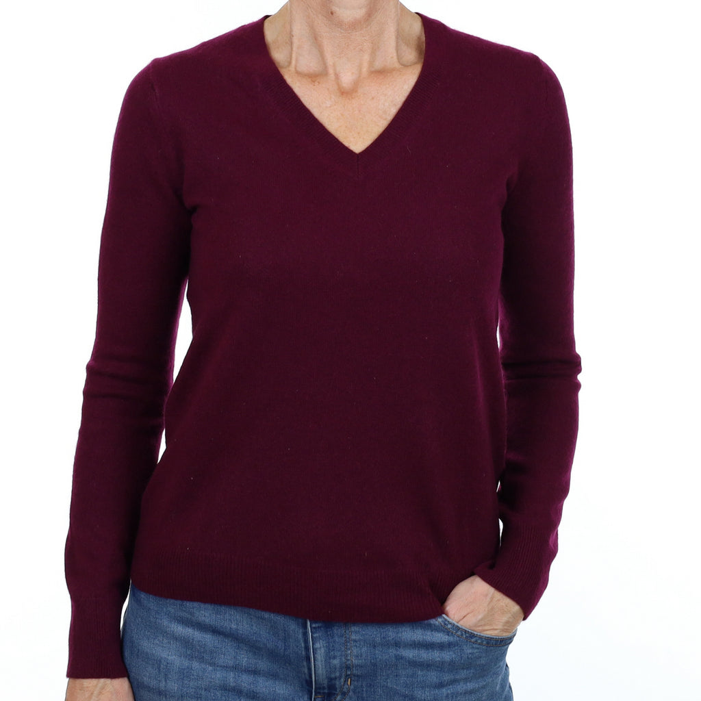 Mulberry Purple Cashmere V Neck Jumper Small