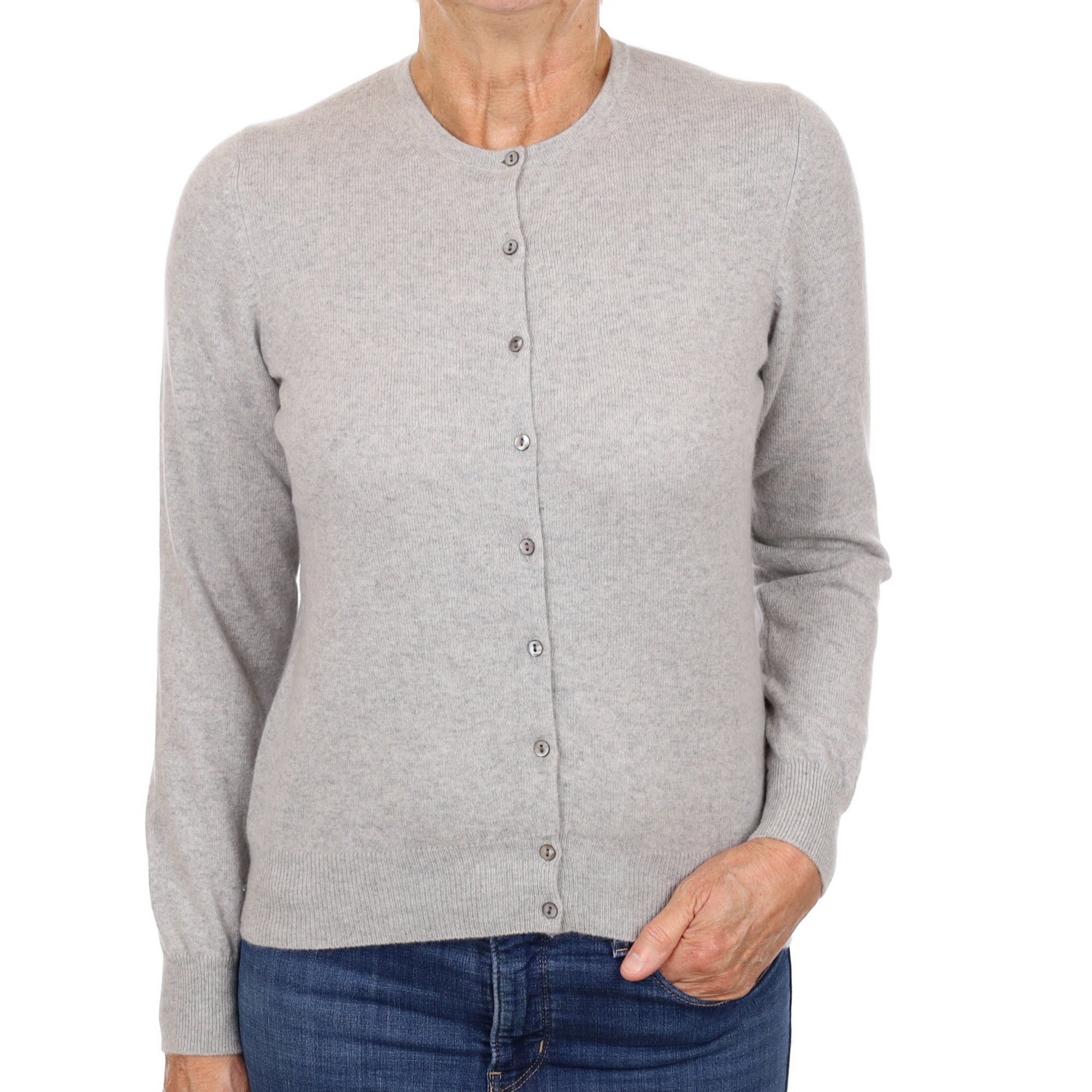 Smoke Grey Cashmere Crew Neck Cardigan Medium