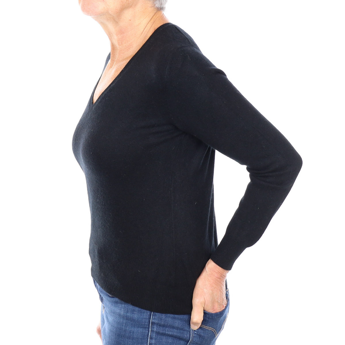 Black Cashmere V Neck Jumper Medium