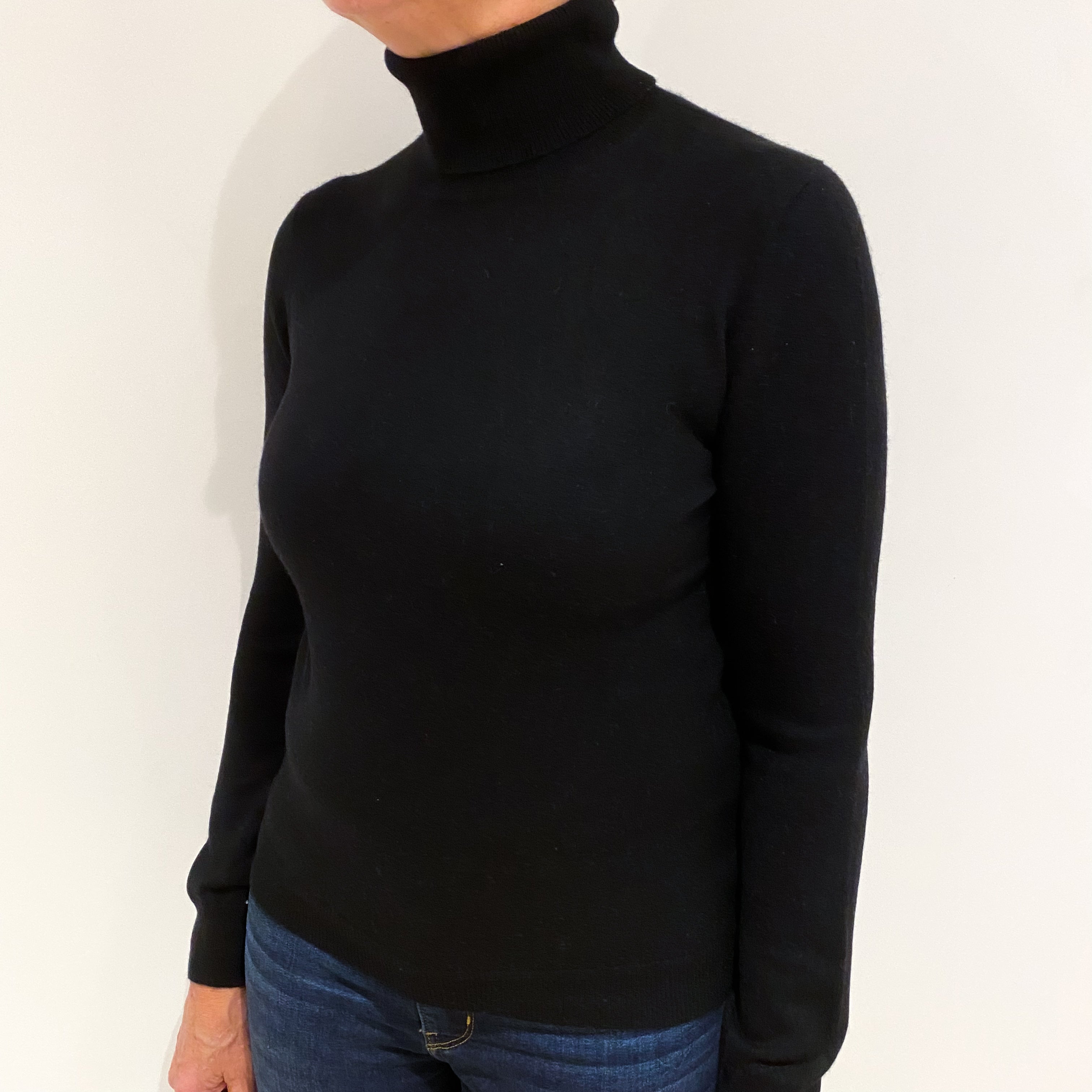 Black Cashmere Polo Neck Jumper Medium