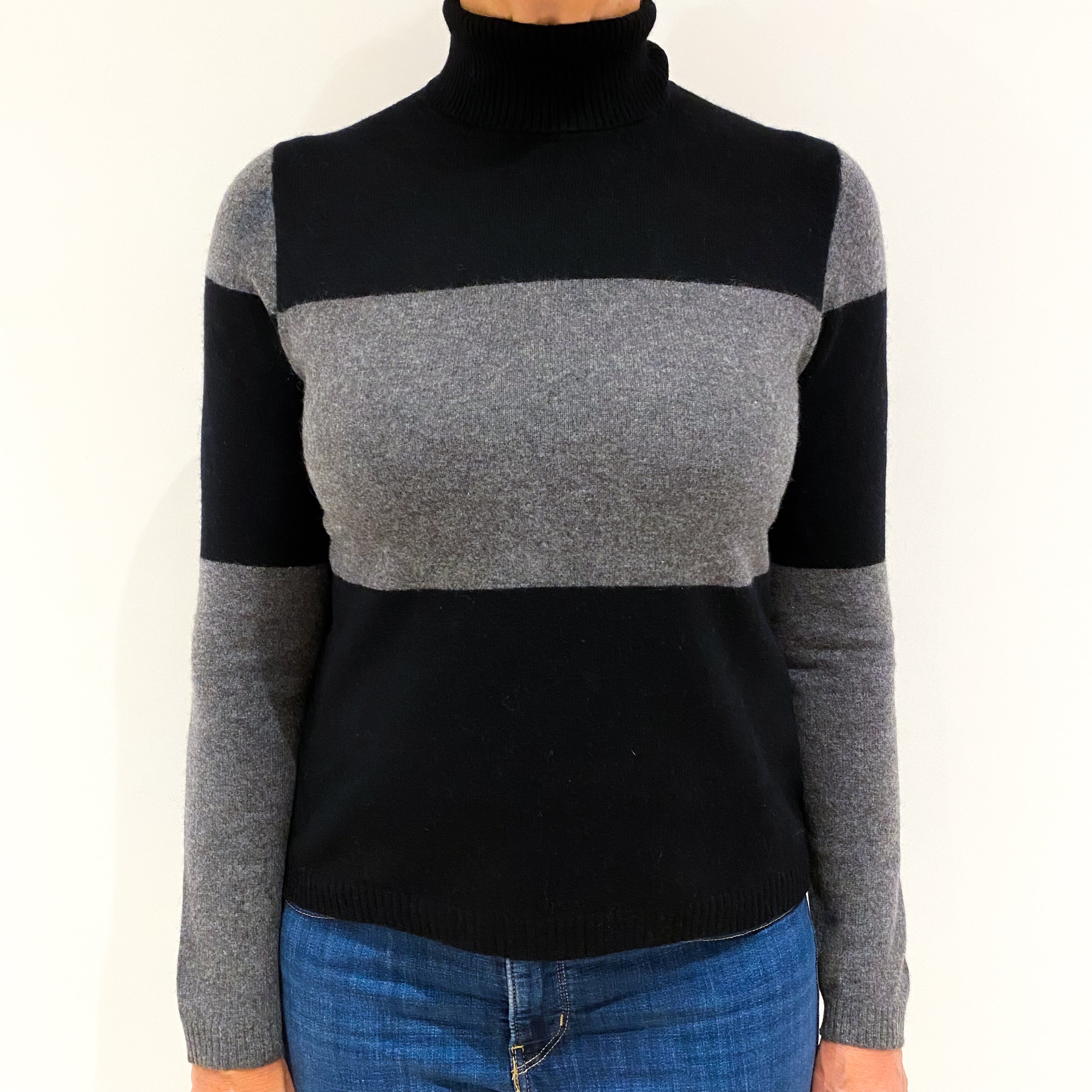 Black Cashmere Polo Neck Jumper Medium