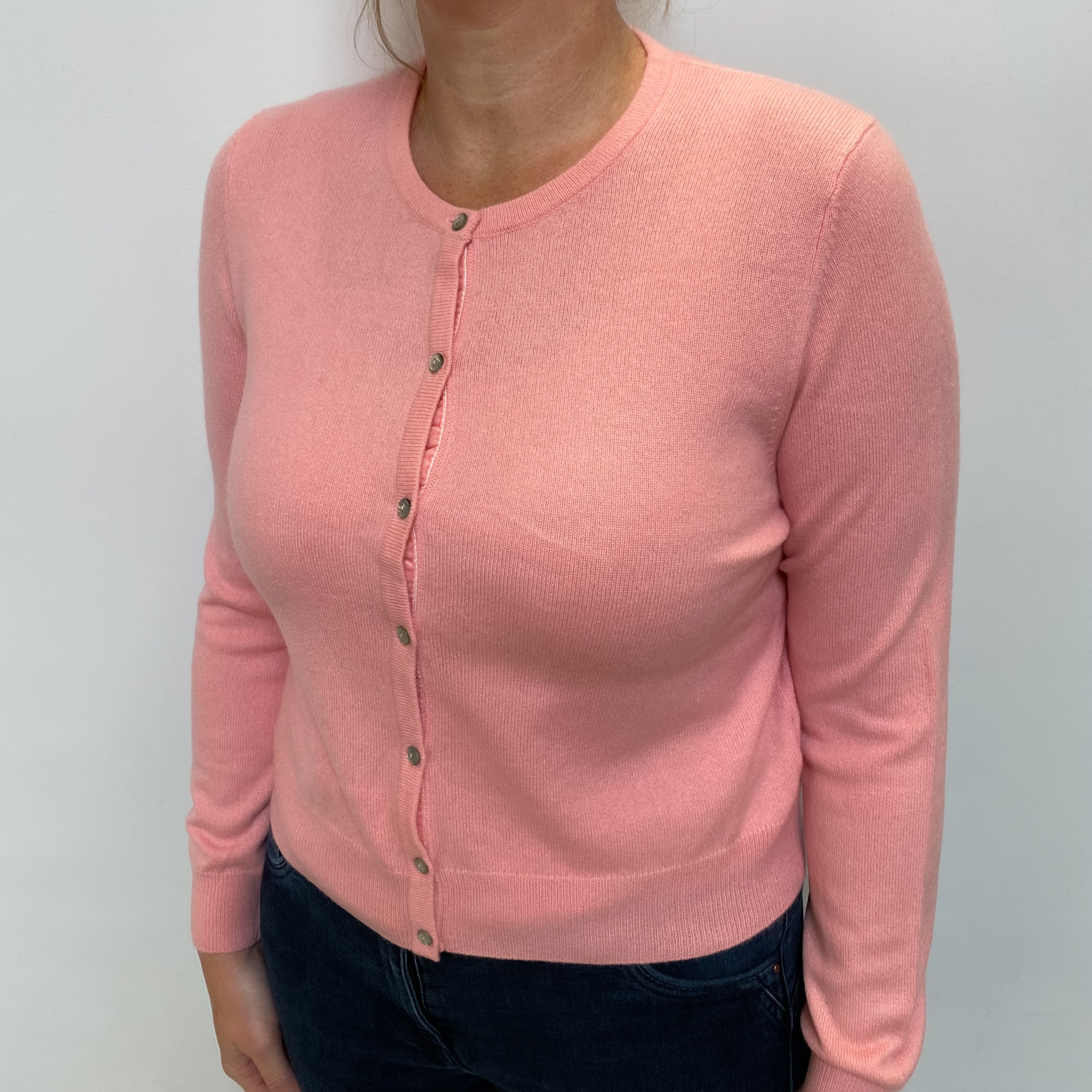 Flamingo Pink Cashmere Crew Neck Cardigan Large
