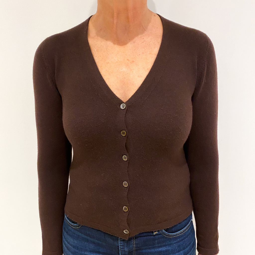 Chocolate Brown Cashmere V Neck Cardigan Medium