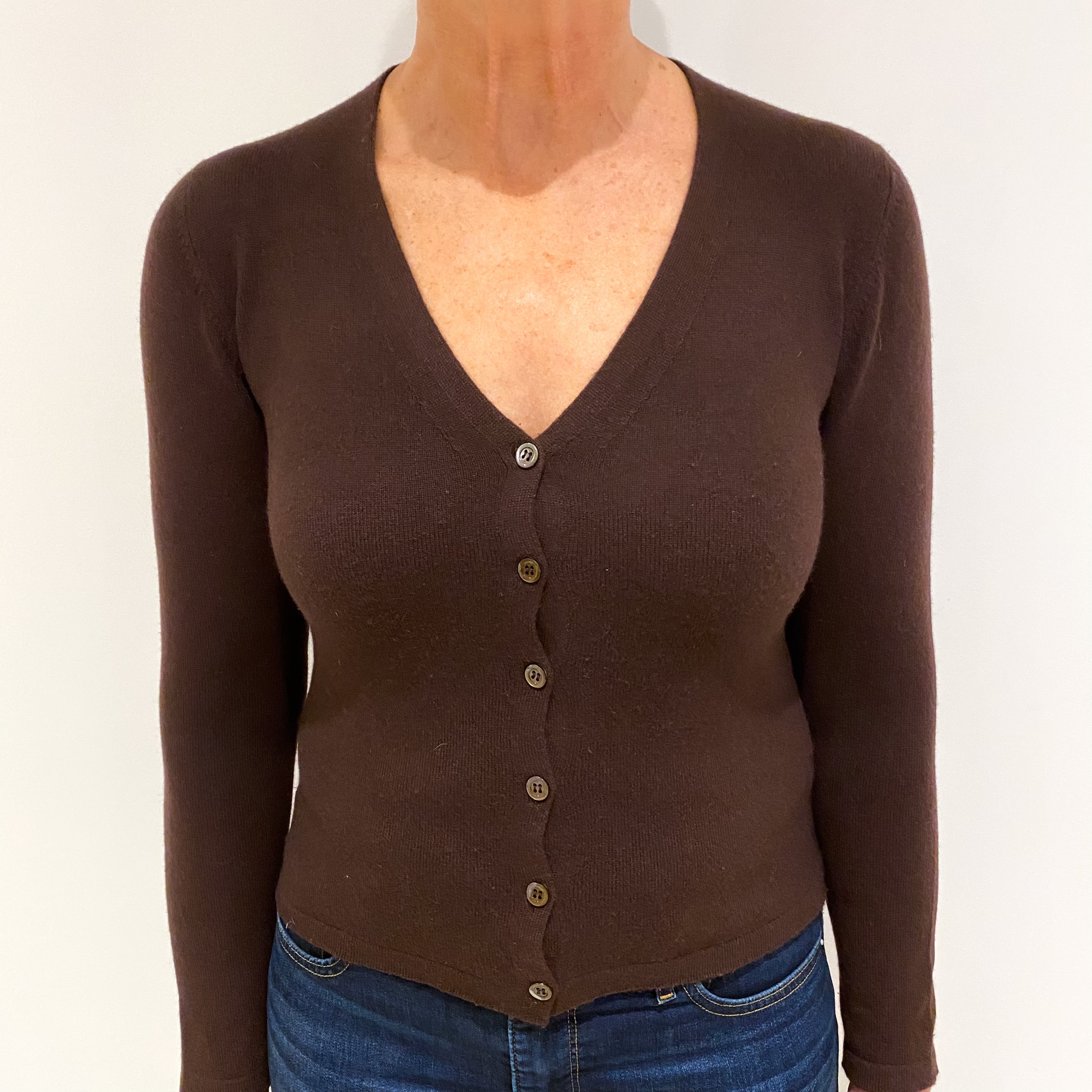 Chocolate Brown Cashmere V Neck Cardigan Medium