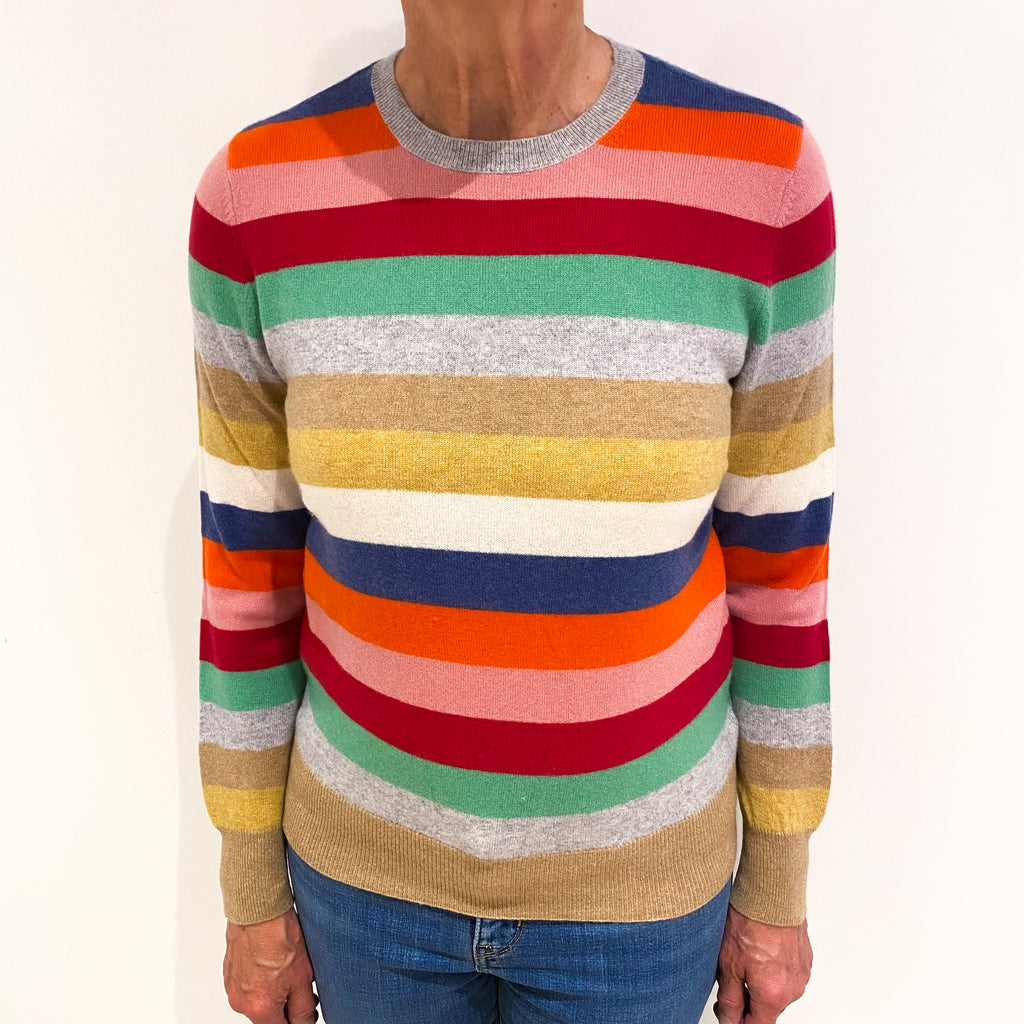 Multicoloured Striped Cashmere Crew Neck Jumper Medium