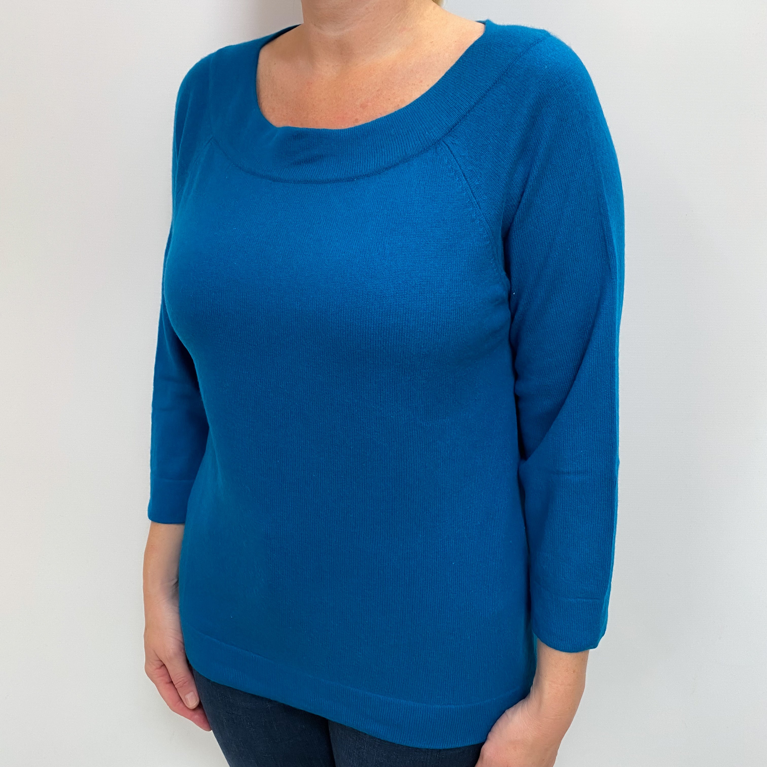 Teal Blue Cashmere Boat Neck Jumper Large