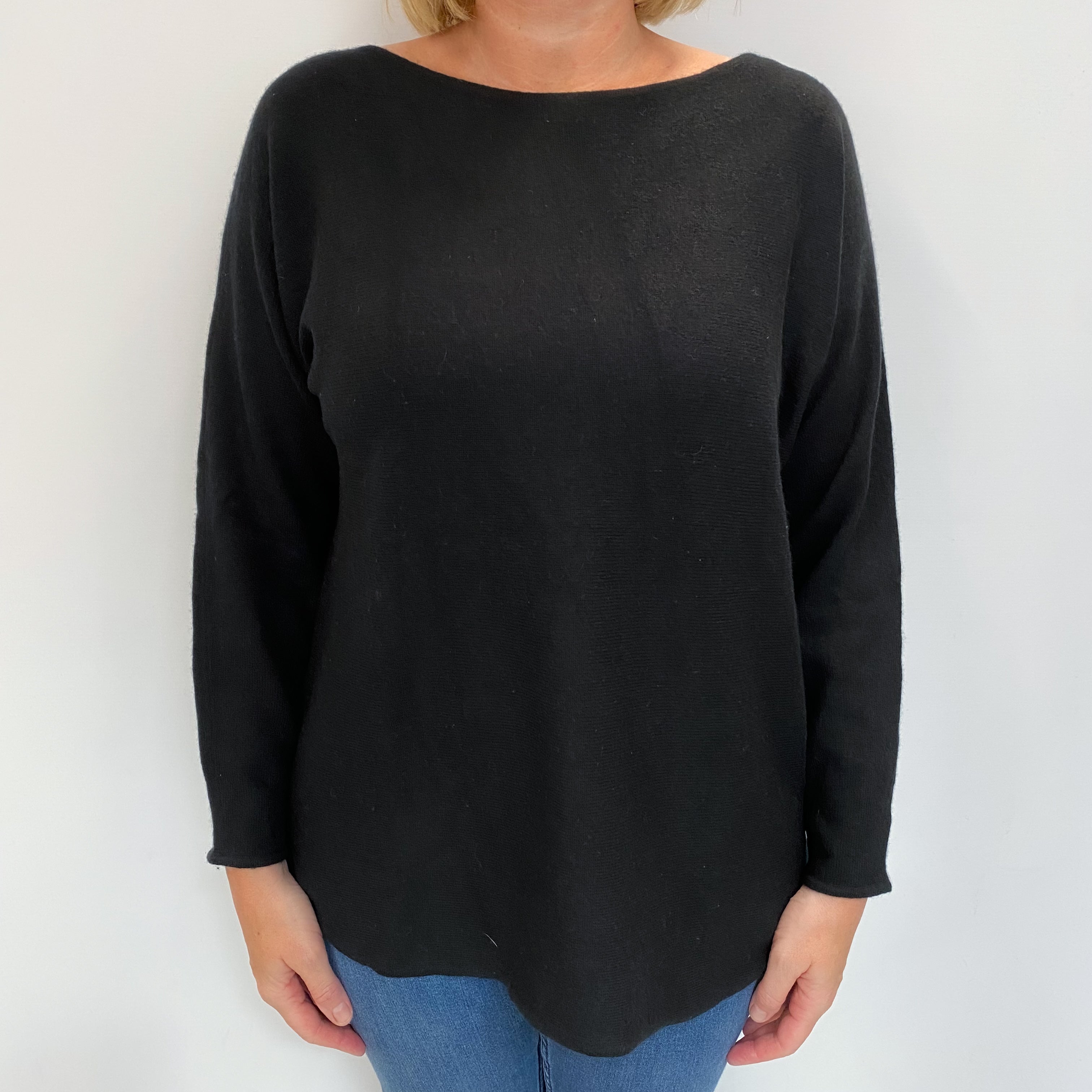 Black Cashmere Slash Neck Jumper Large
