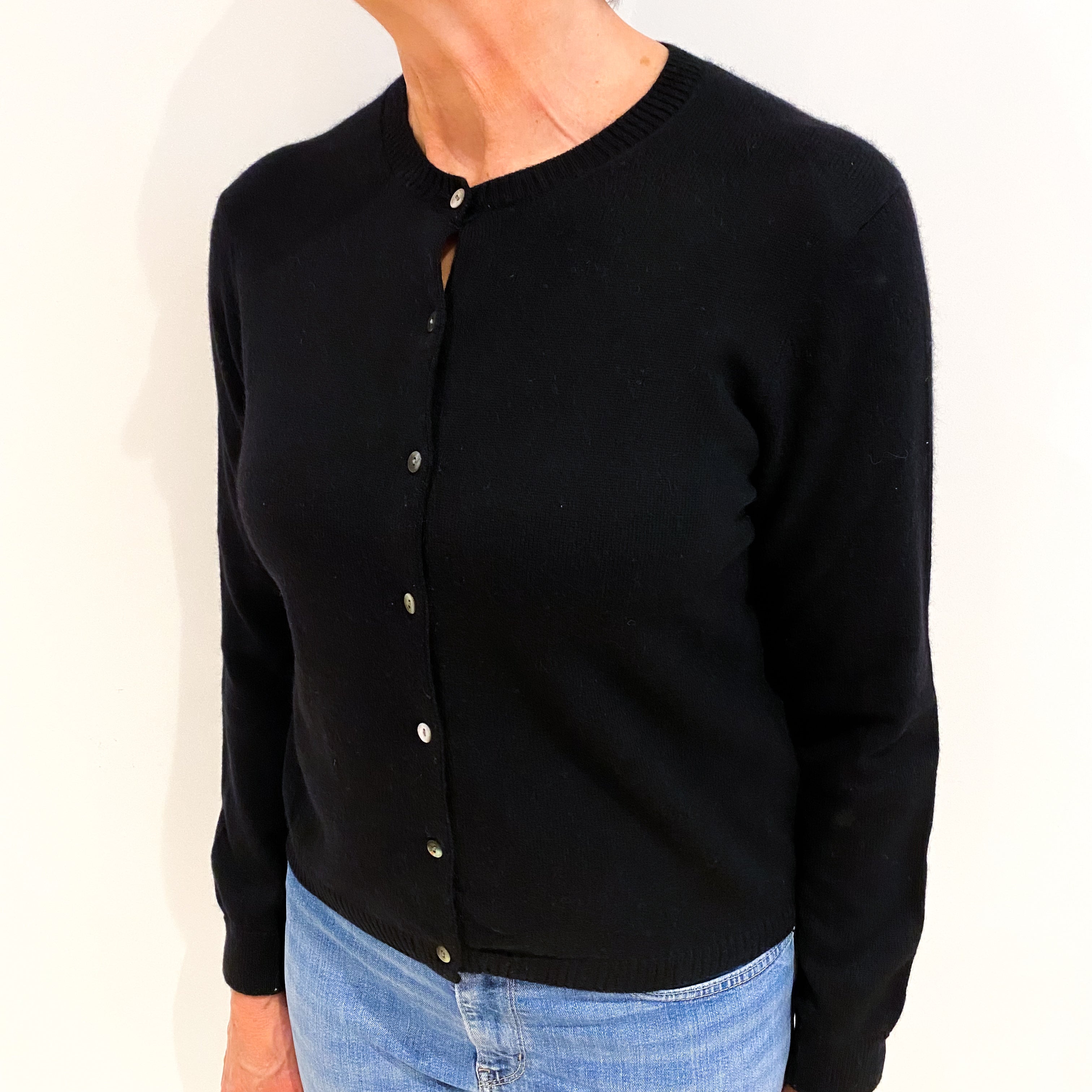 Black Cashmere Crew Neck Cardigan Medium