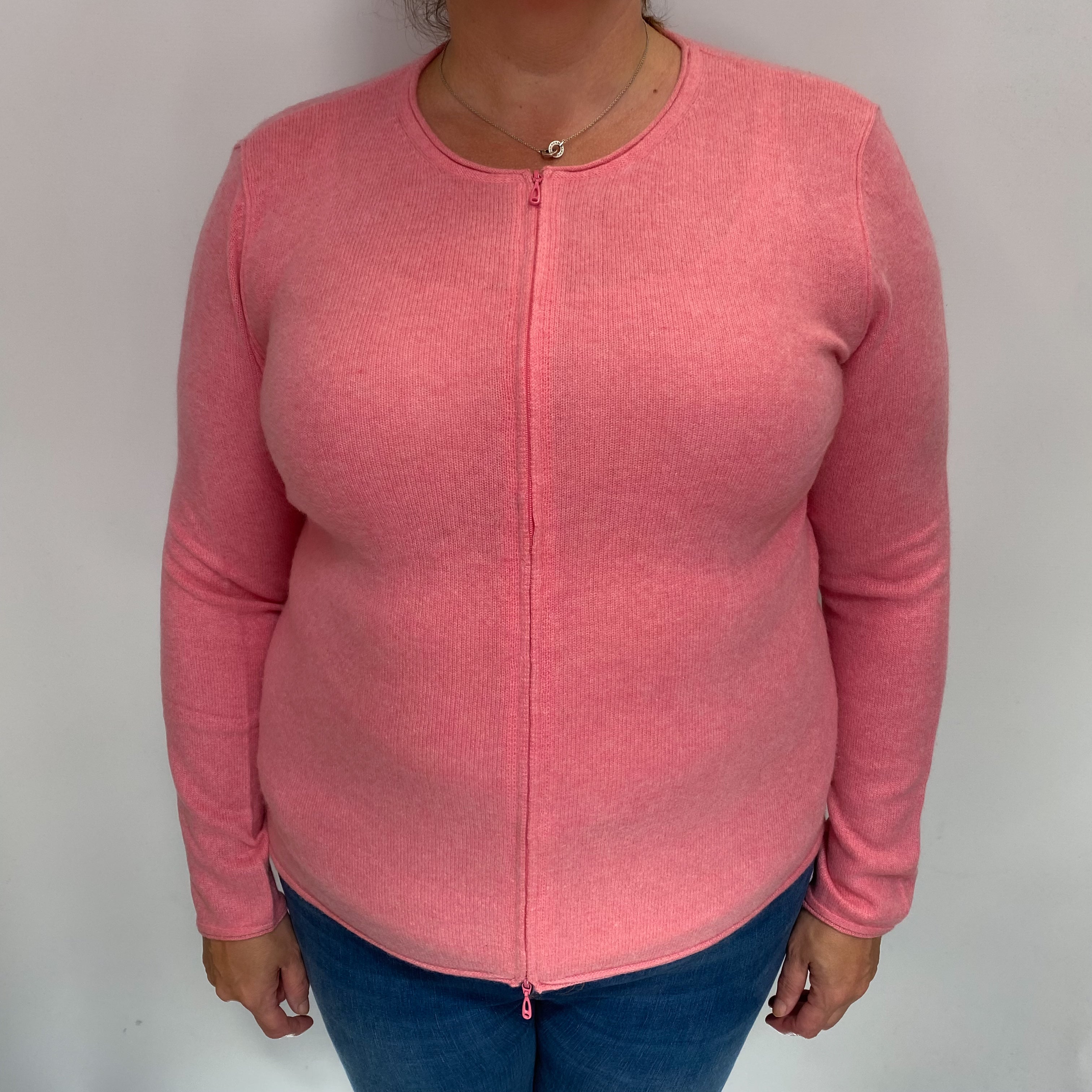 L.L.Bean Bubblegum Pink Cashmere Zip Up Cardigan Extra Large