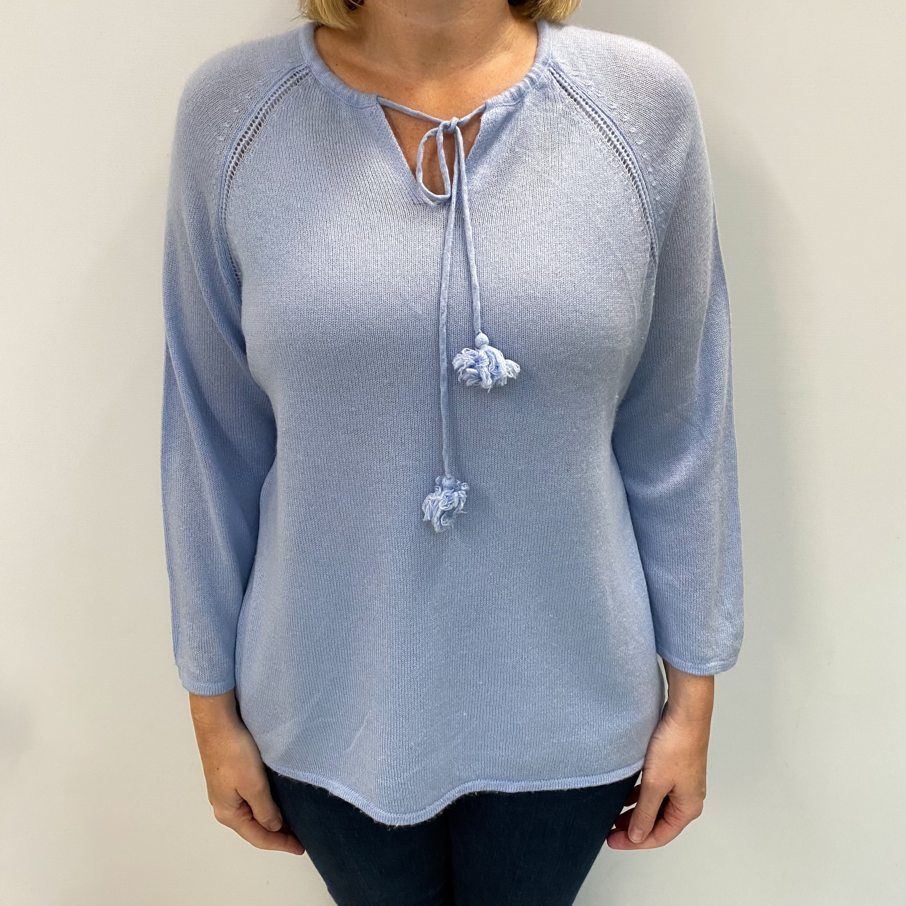 Sky Blue Cashmere V Neck Jumper Large