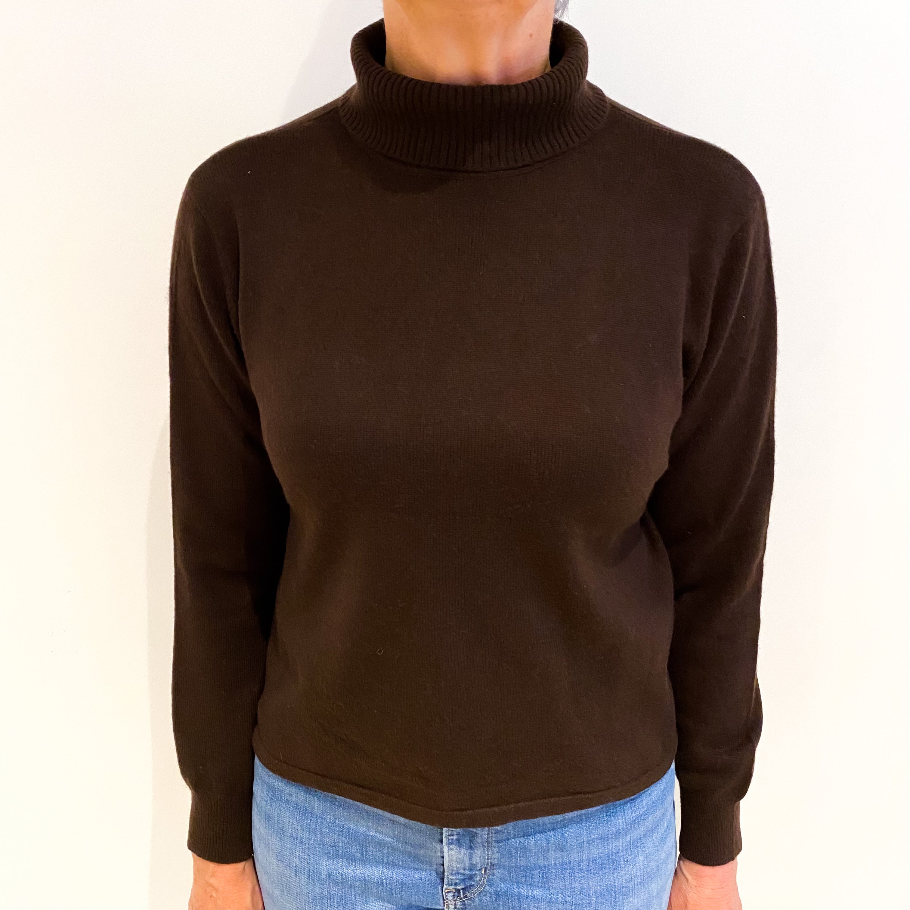 Chocolate Brown Cashmere Polo Neck Jumper Medium