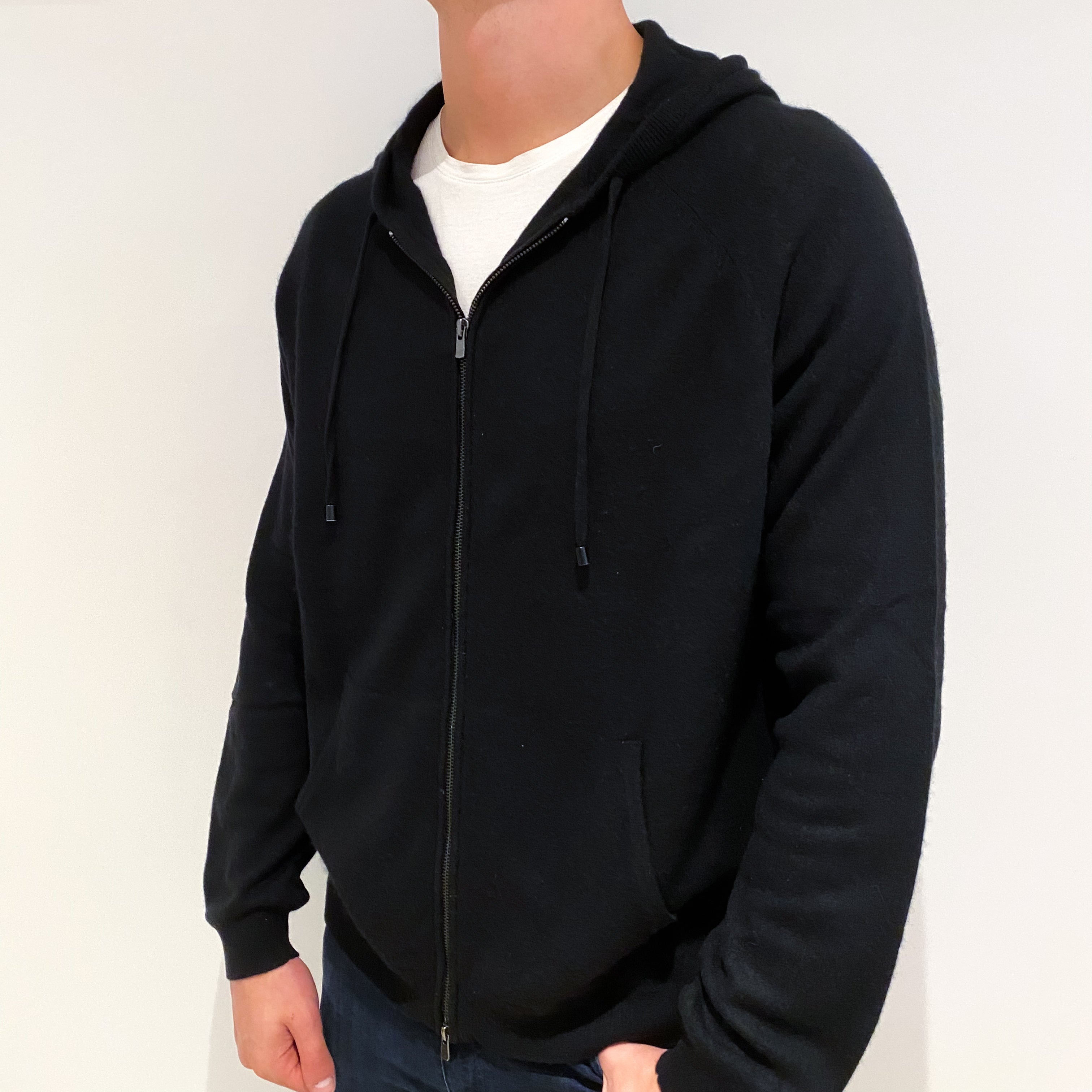 Men's Black Cashmere Zip Up Hoodie Extra Extra Large
