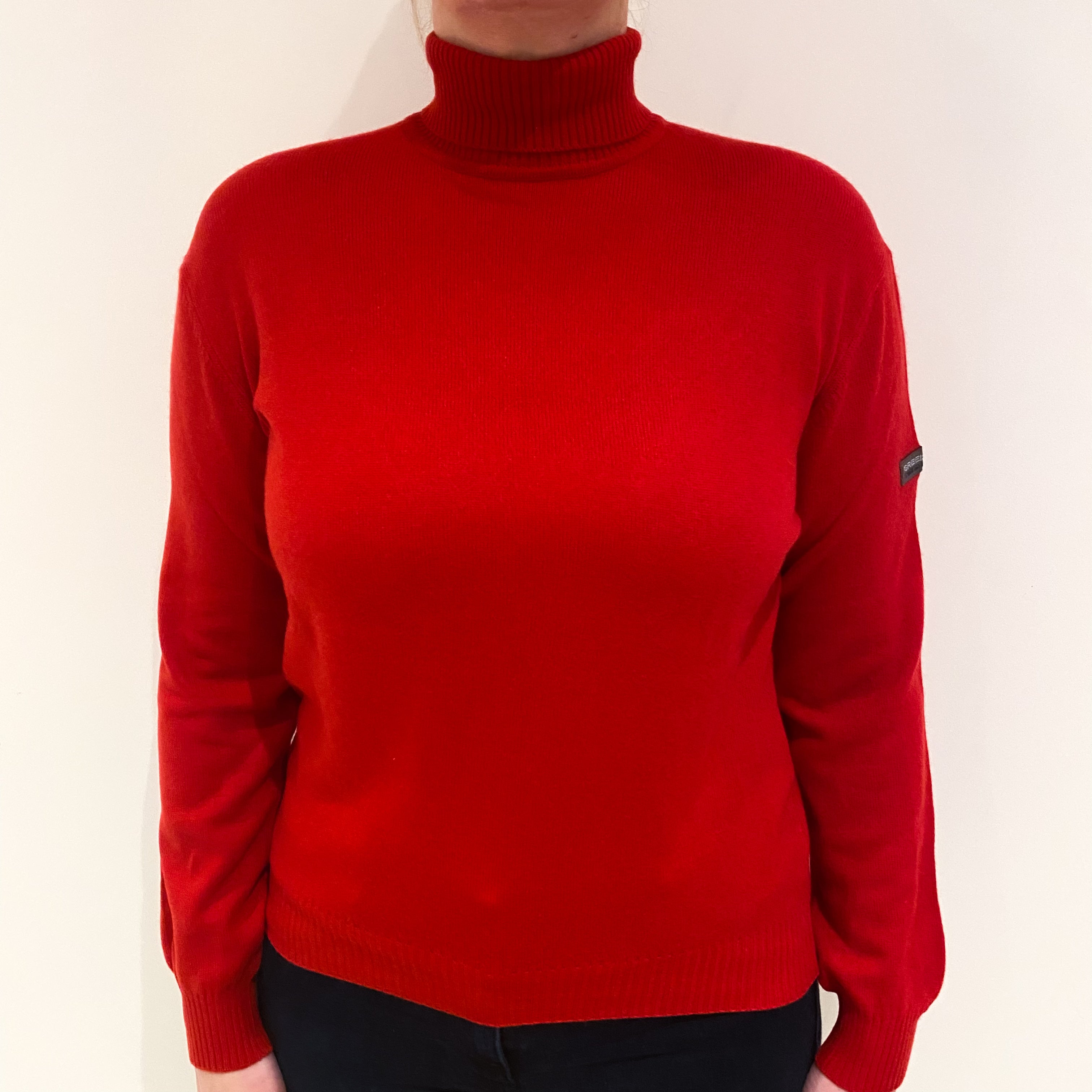 Scarlet Red Cashmere Polo Neck Jumper Large