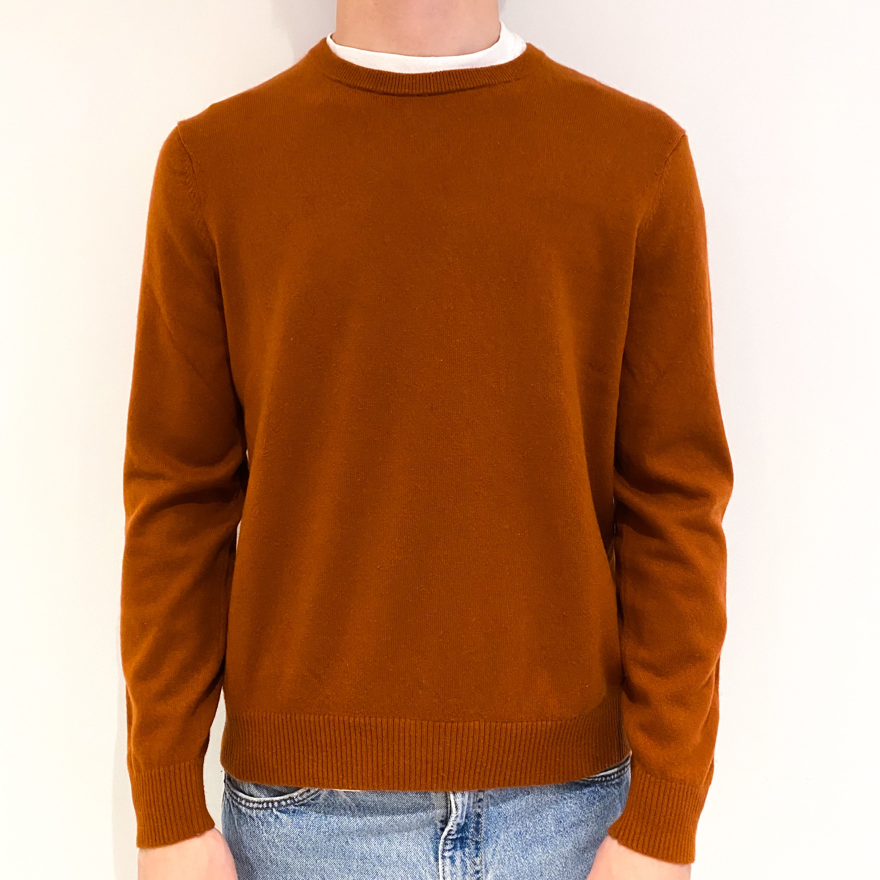 Men's Rust Brown Cashmere Crew Neck Jumper Medium