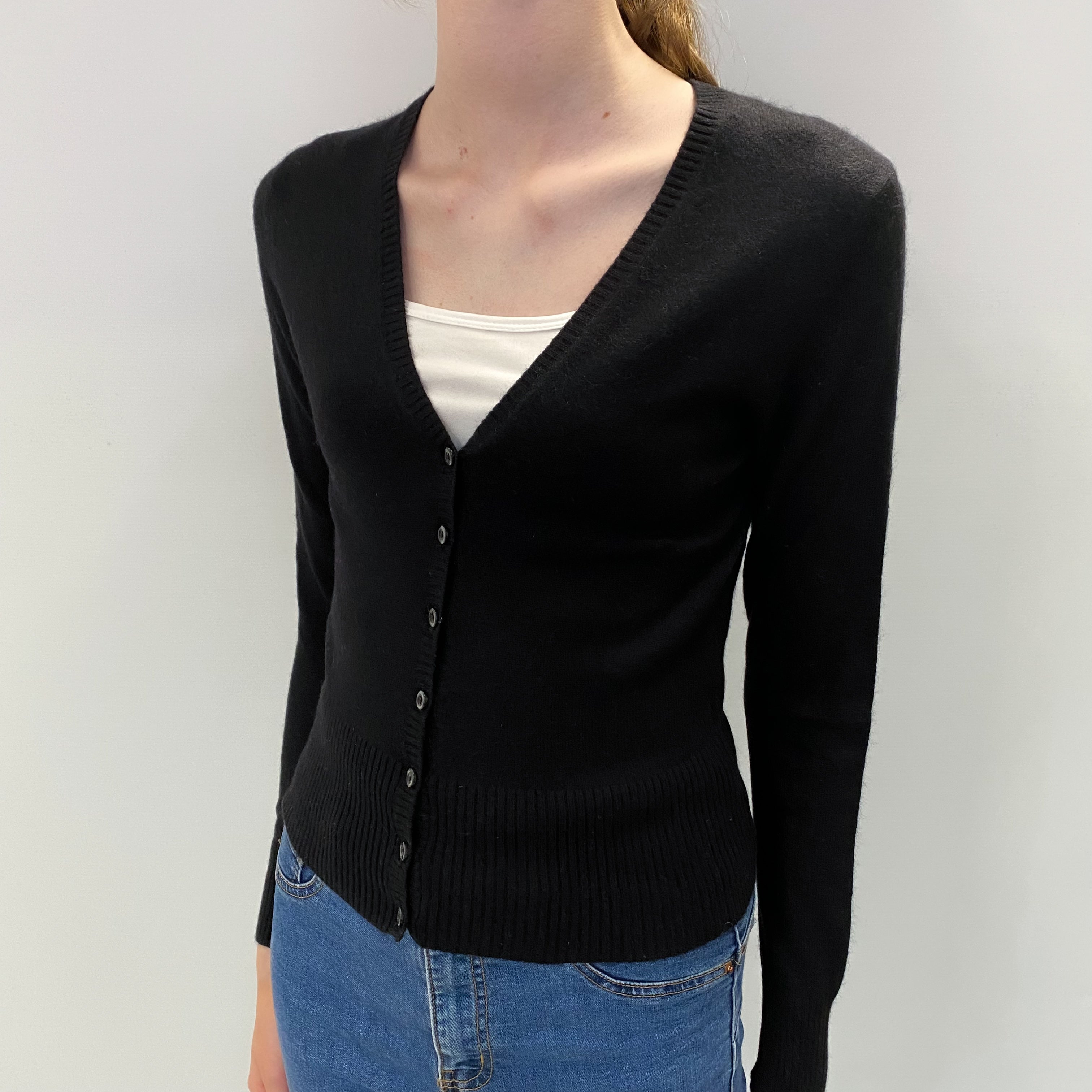 Black Cashmere V Neck Cardigan Extra Small