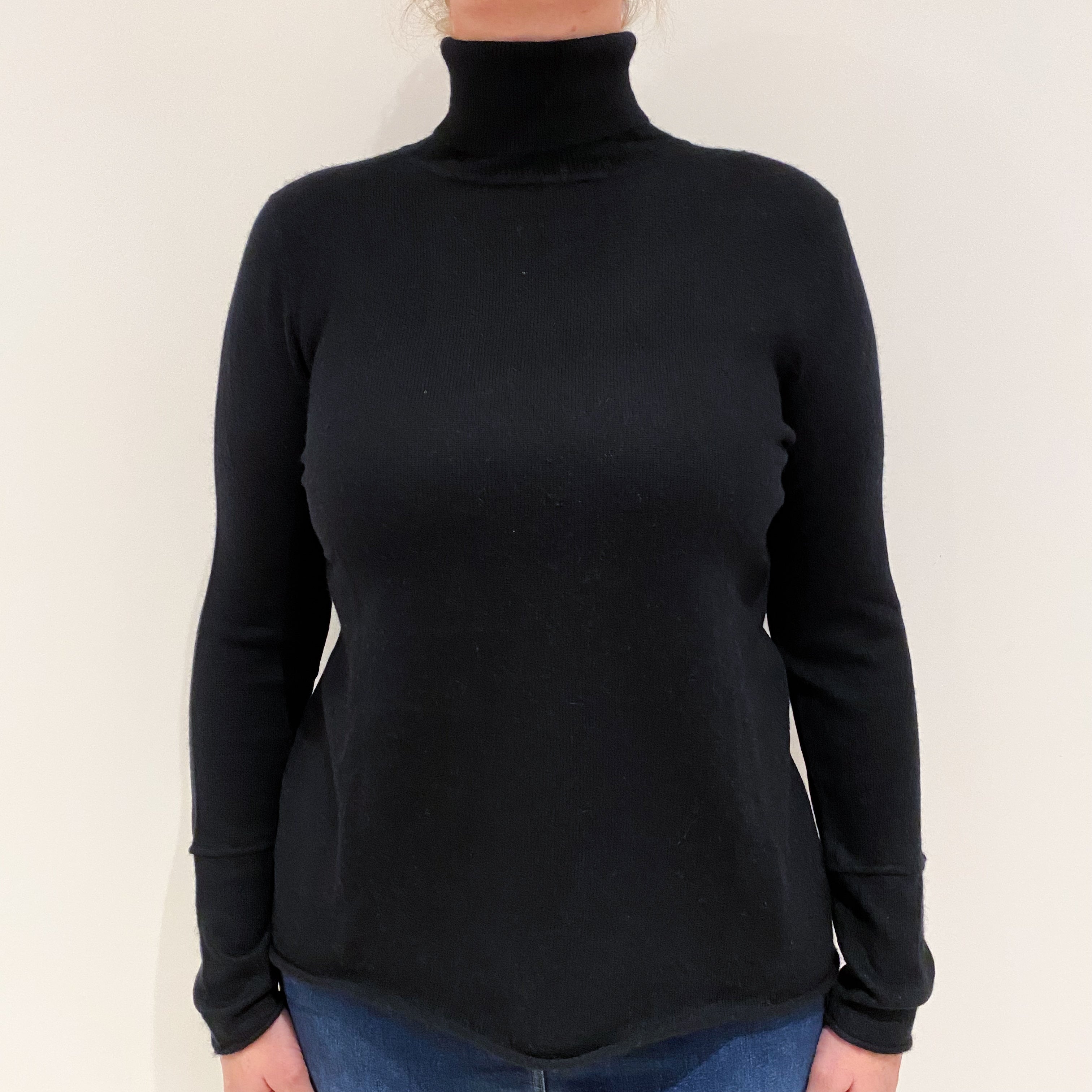 Black Cashmere Polo Neck Jumper Large