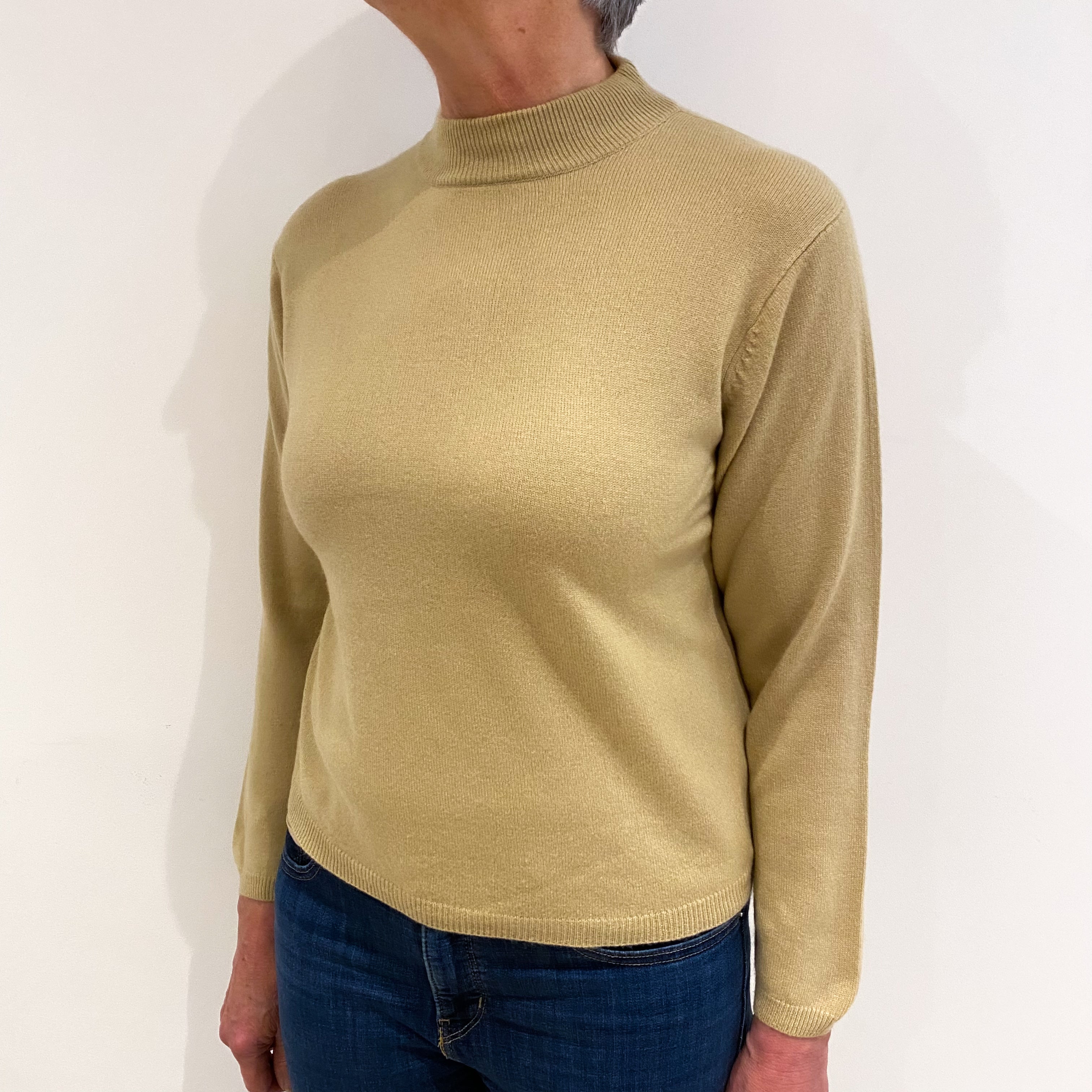 Pistachio Beige Cashmere Turtle Neck Jumper Medium