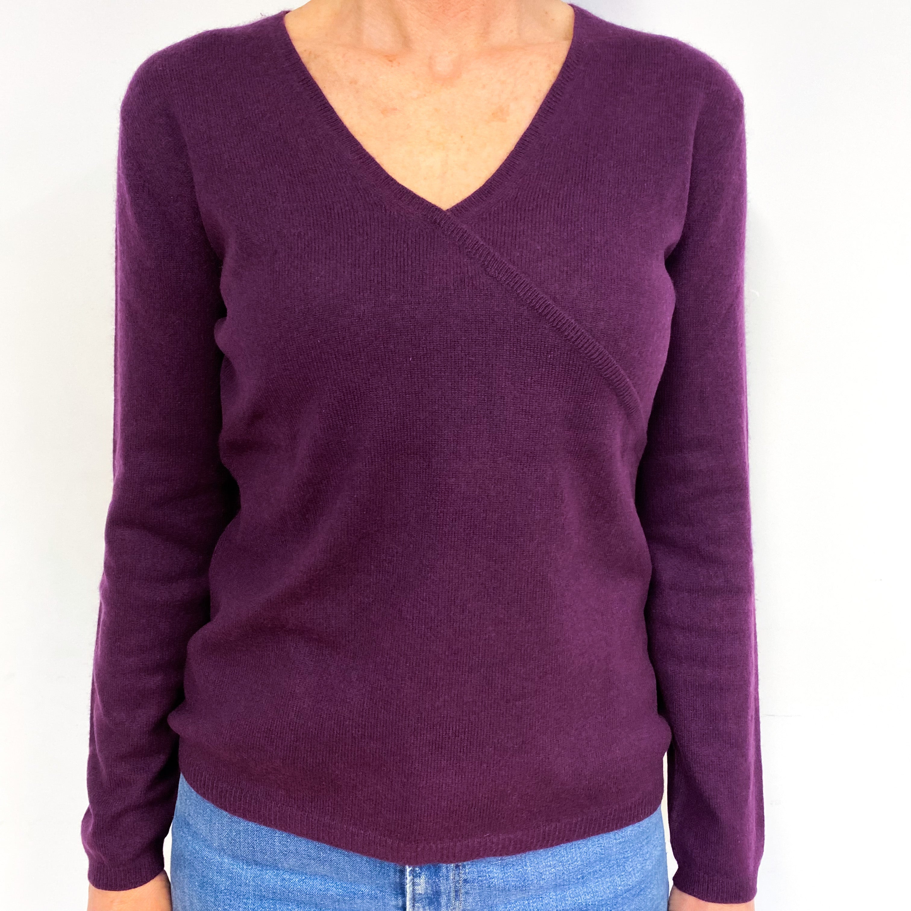Aubergine Purple Cashmere V-Neck Jumper Medium