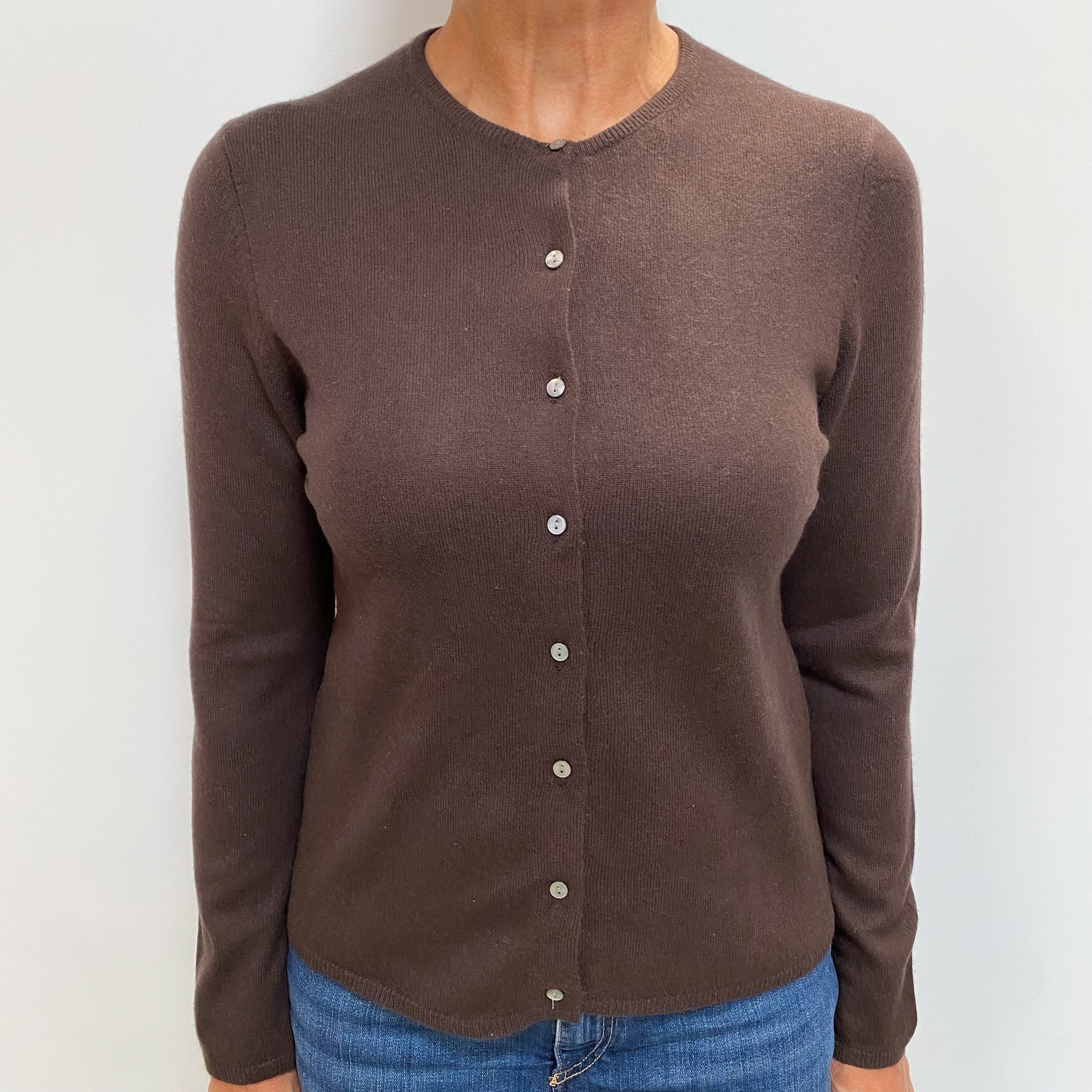 Dark Chocolate Brown Cashmere Crew Cardigan Medium