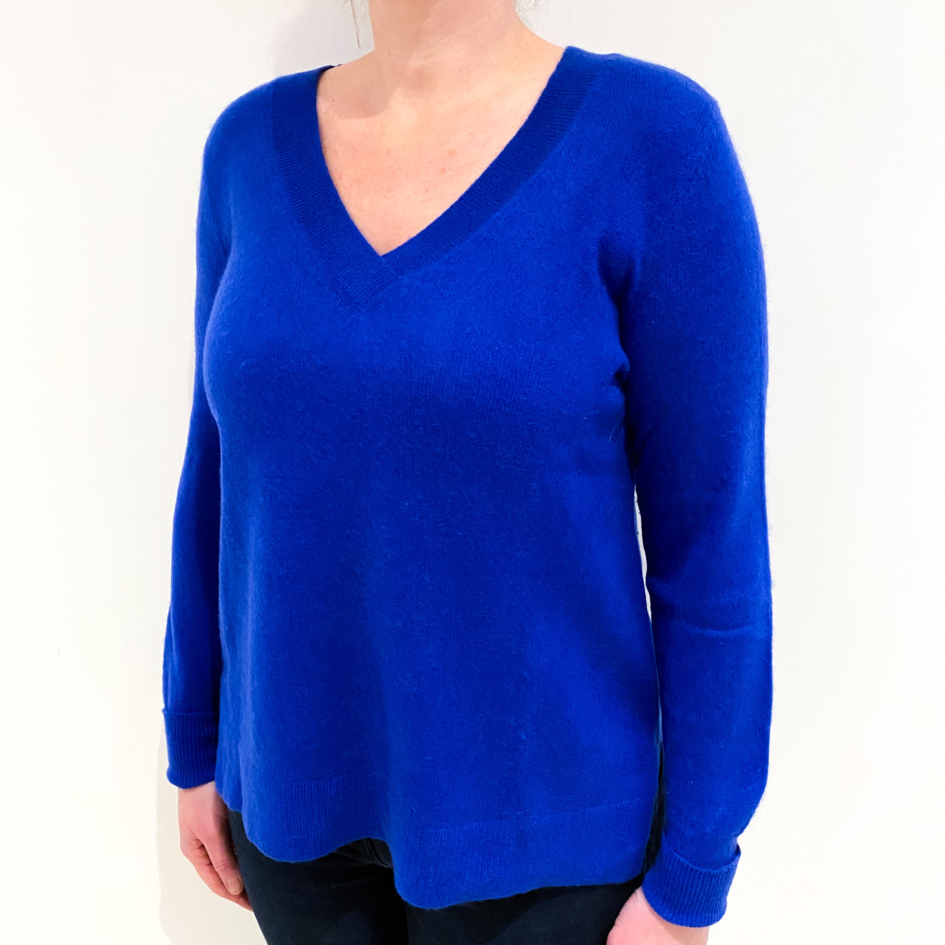 Royal Blue Cashmere V Neck Jumper Large