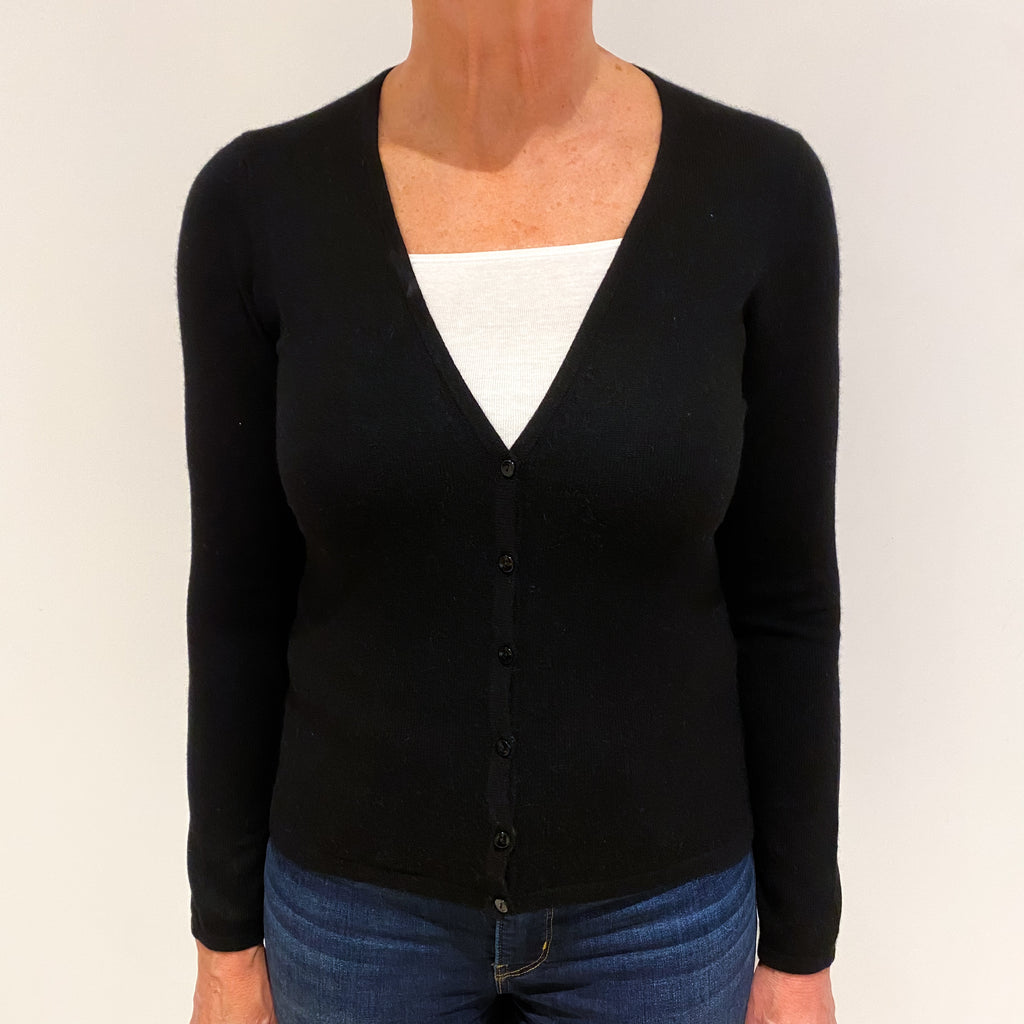 Black Cashmere V Neck Cardigan Medium