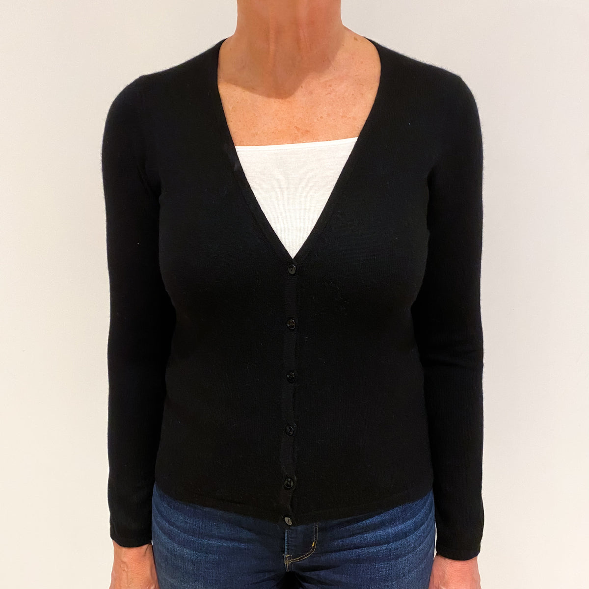 Black Cashmere V Neck Cardigan Medium
