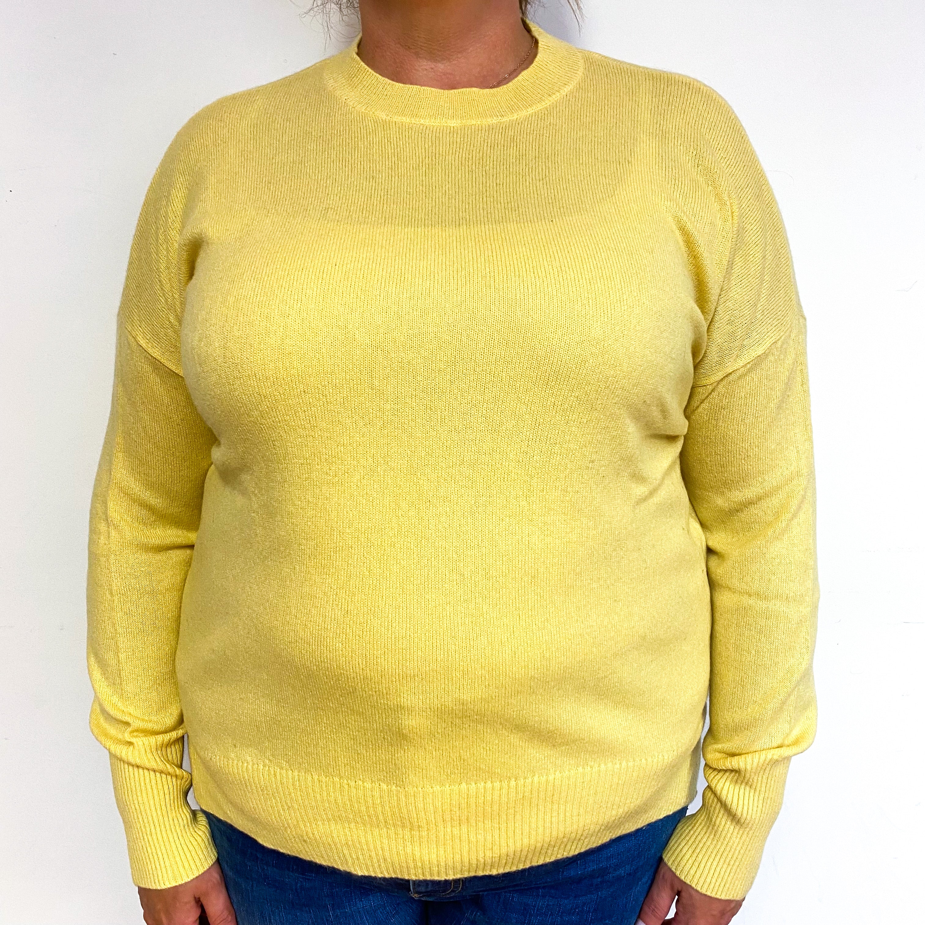 Custard Yellow Cashmere Crew Neck Jumper Extra Large