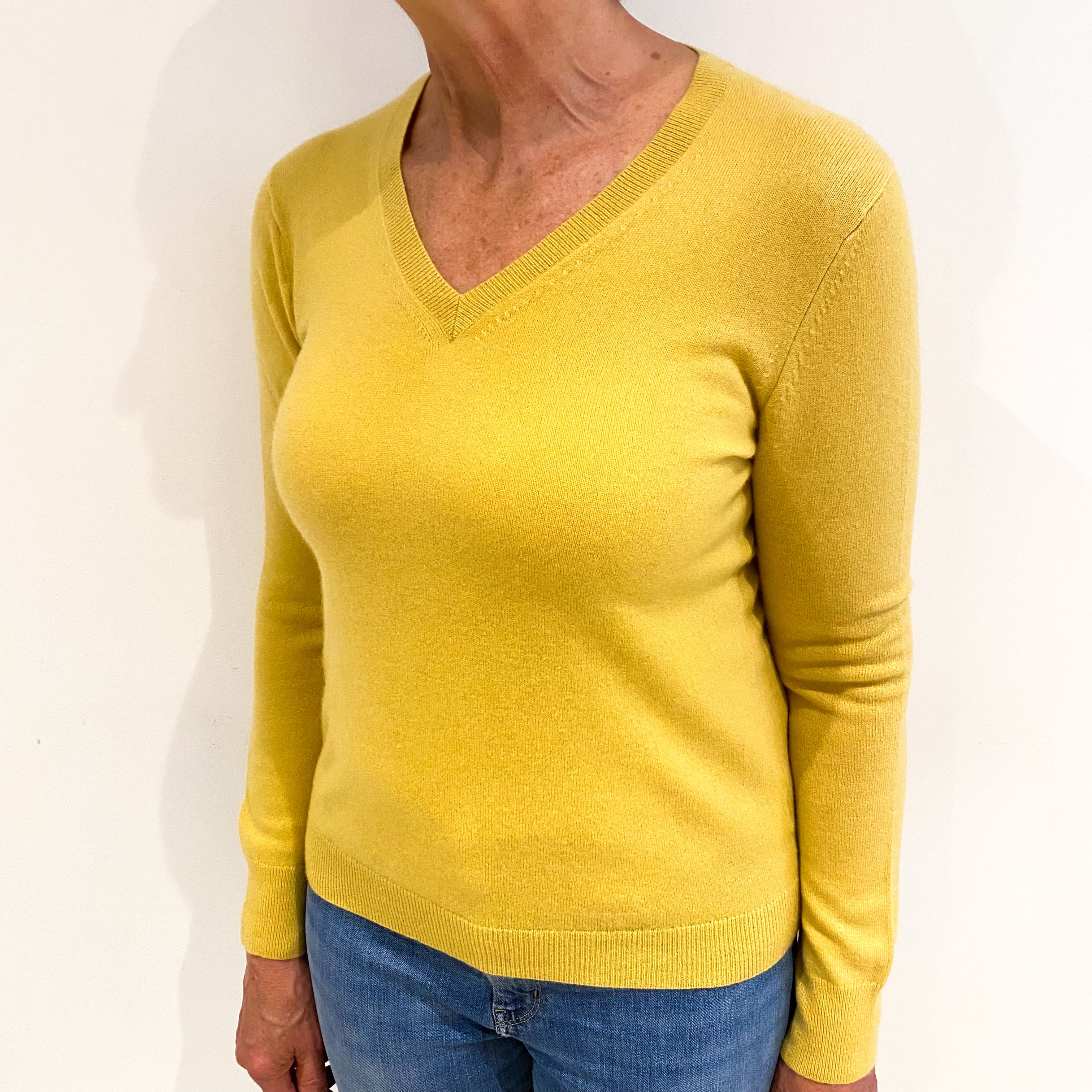 Sunflower Yellow Cashmere V Neck Jumper Medium
