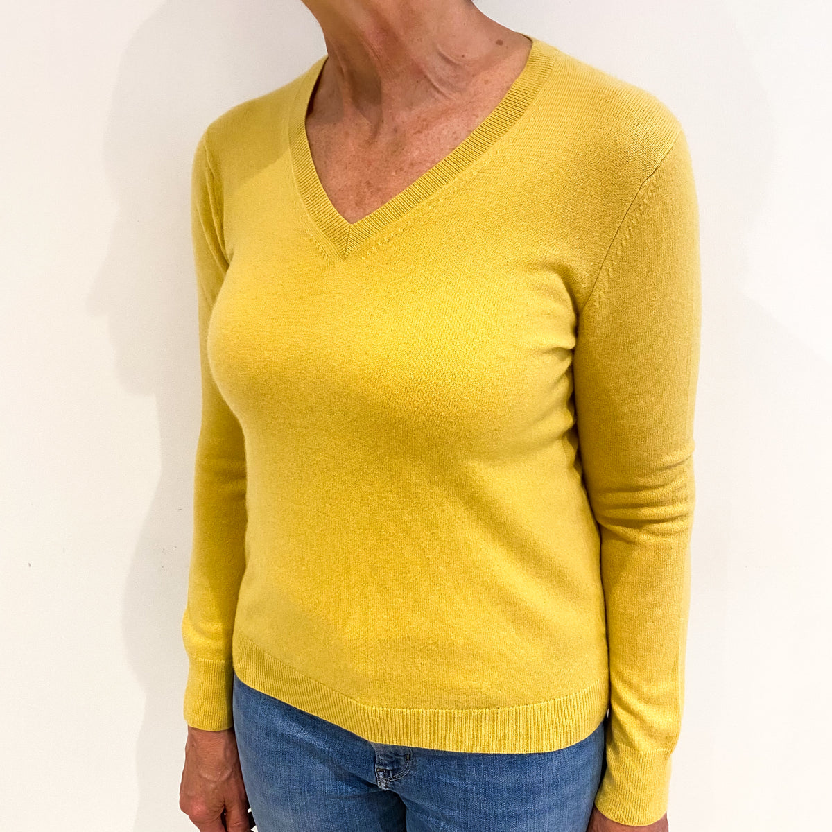 Sunflower Yellow Cashmere V Neck Jumper Medium