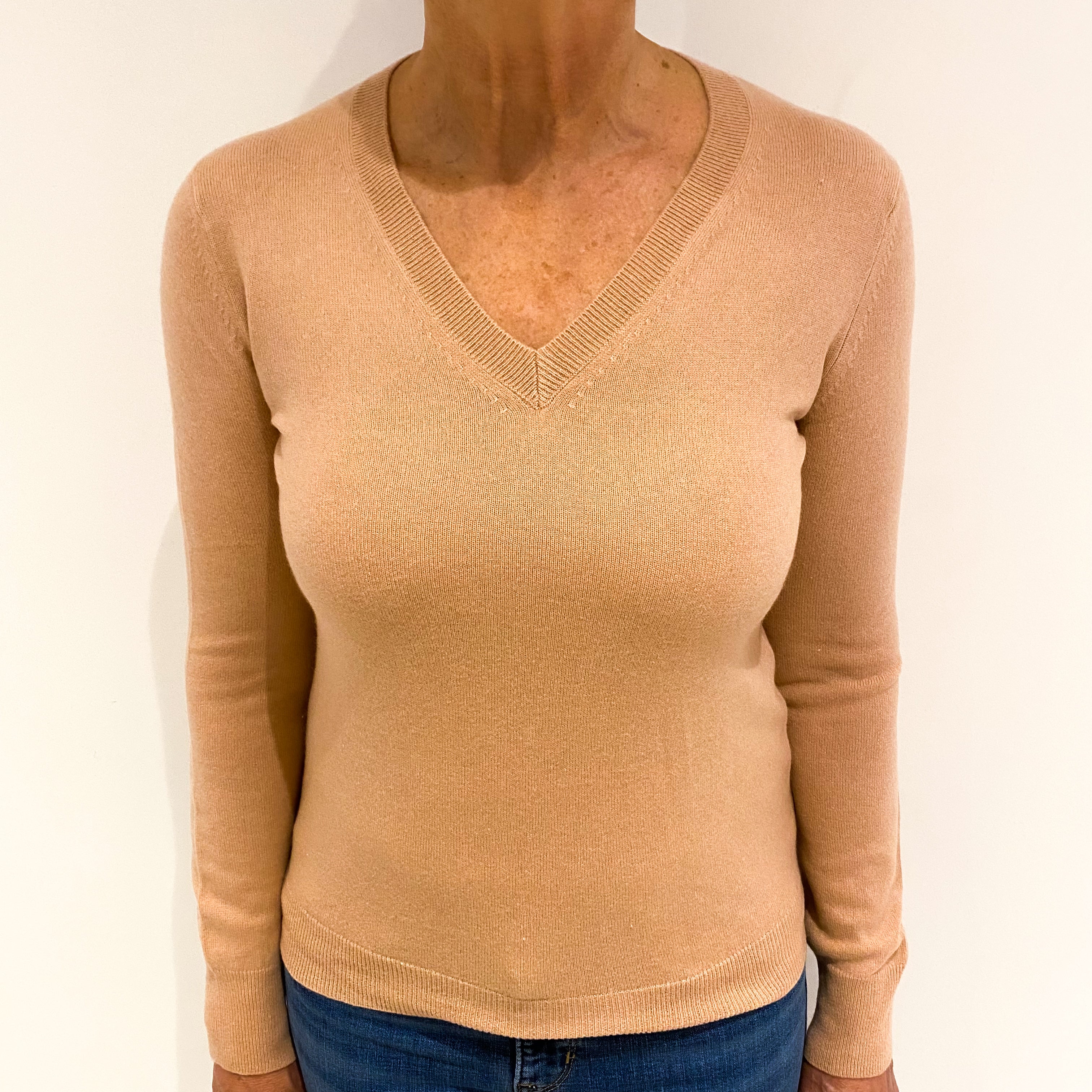 Nude Pink Cashmere V Neck Jumper Medium